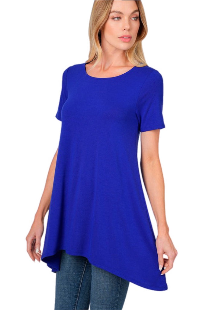 Zenana Bright Blue Shark Bite Top