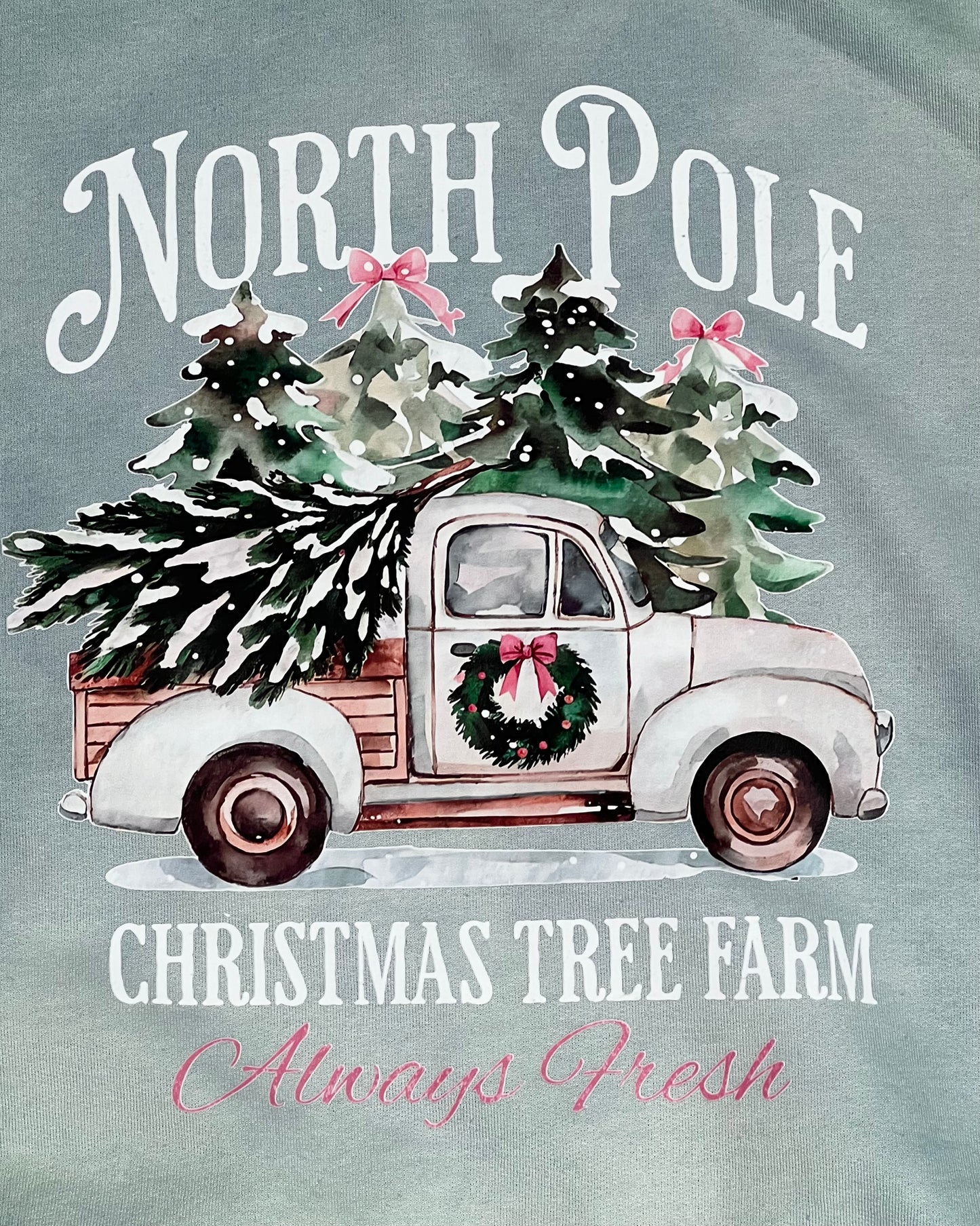 Christmas Sweatshirt- Hand Dyed with North Pole Christmas Tree Farm Design