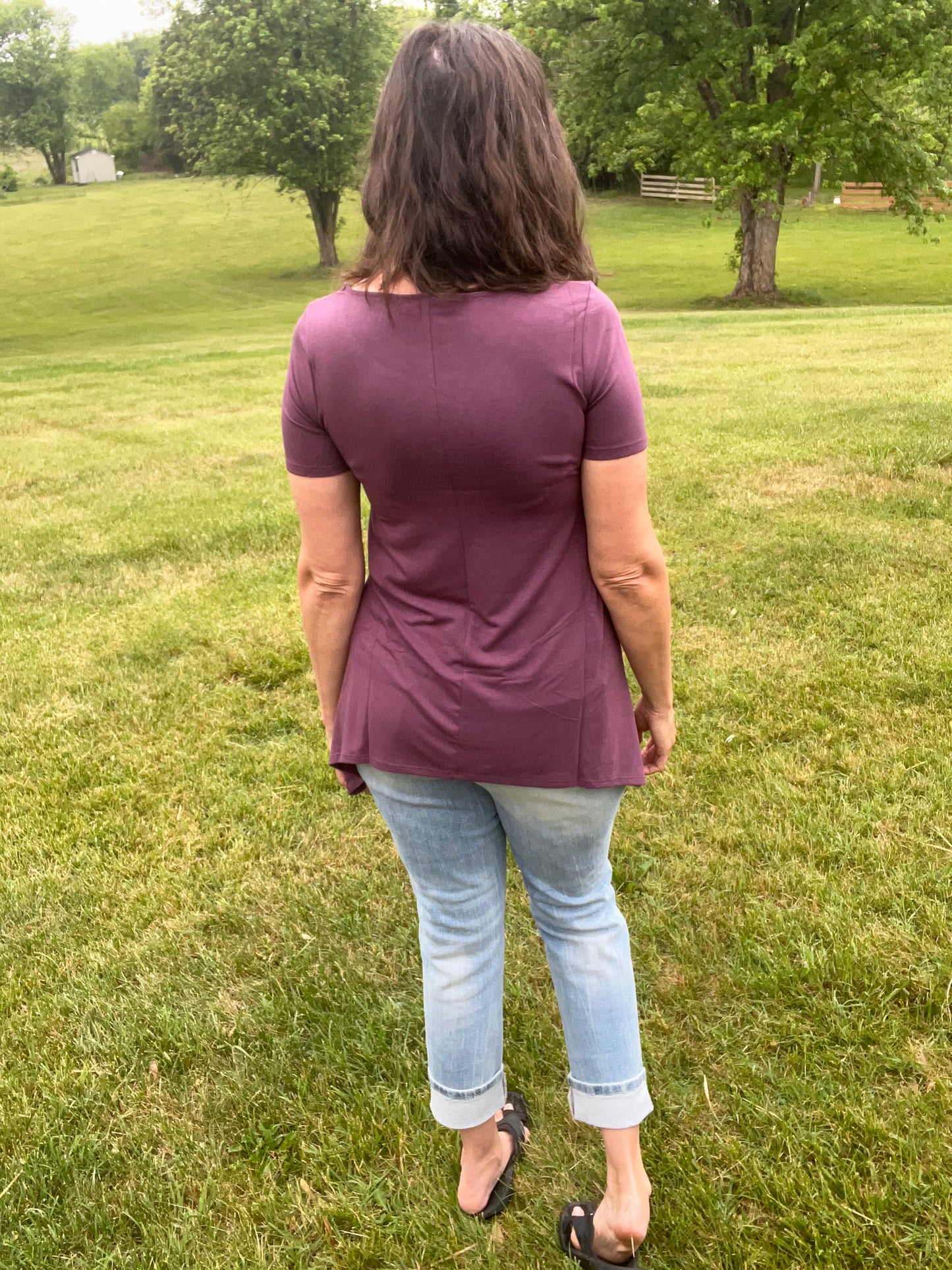 Zenana Plum Shark Bite Top