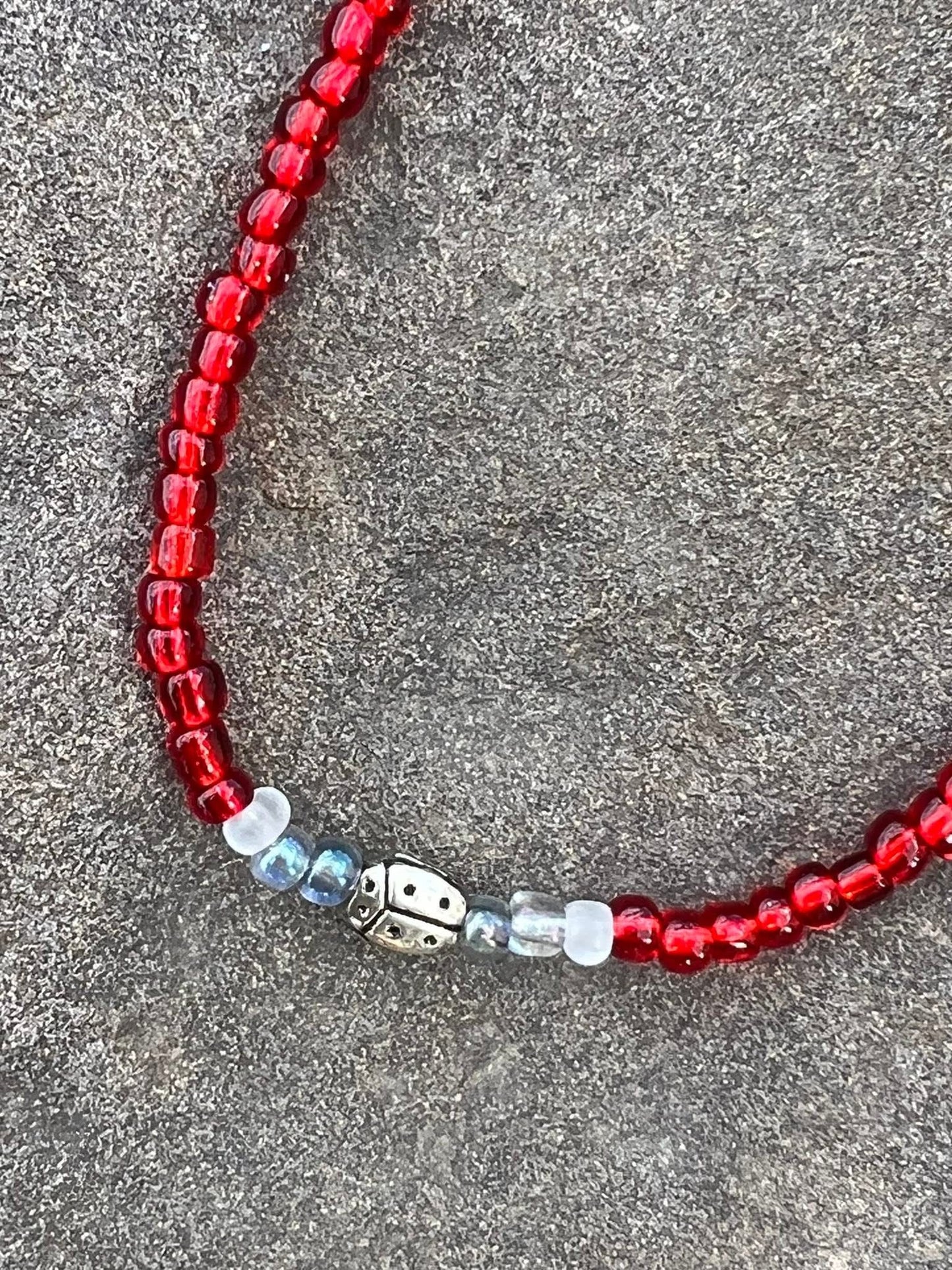 Handmade Dainty Ladybug Anklet - Medium