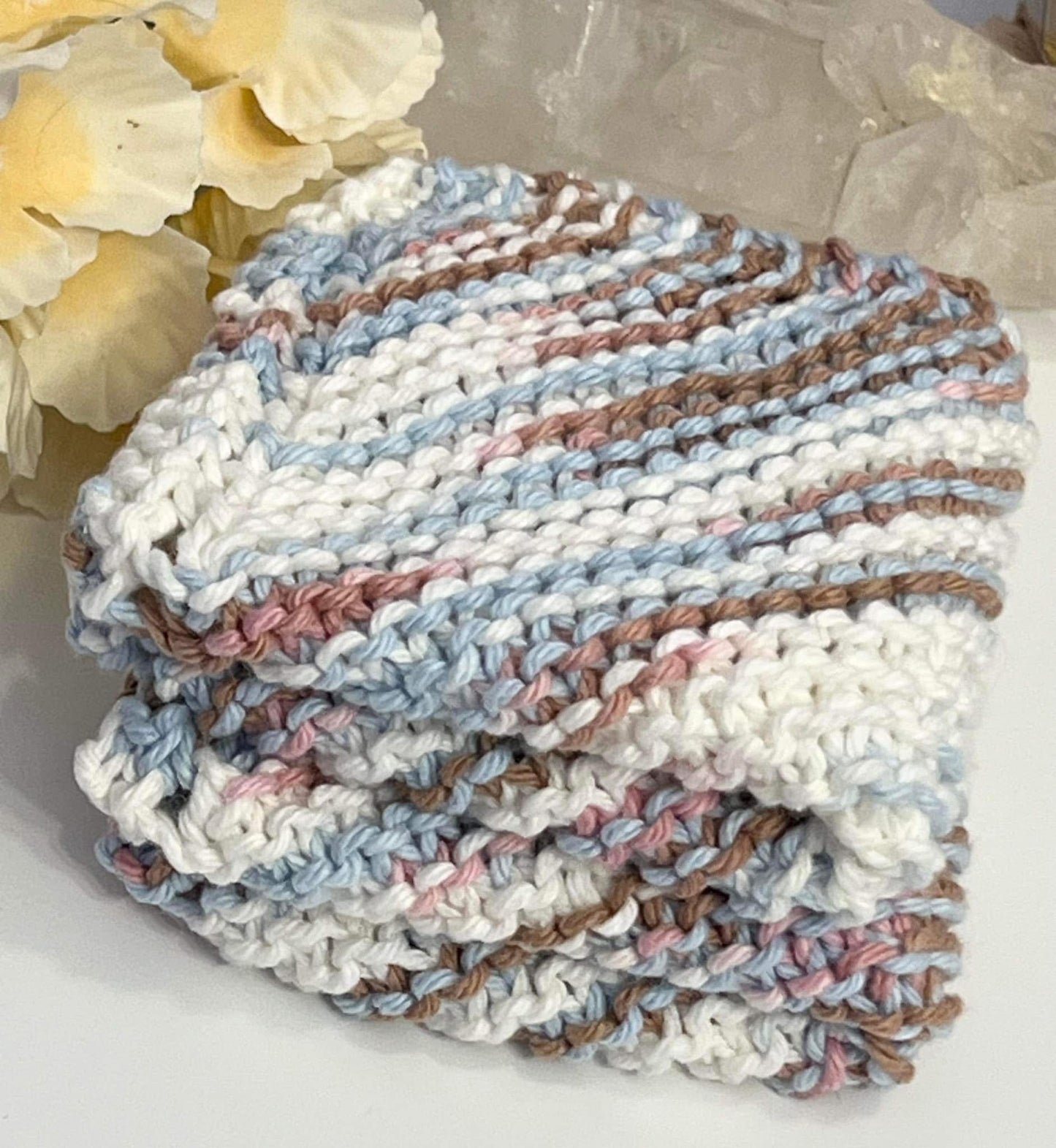 Earthy Blue Hues 100% Hand Knit Dish Cloth