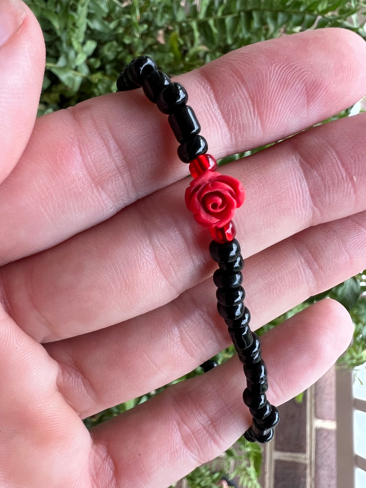 Handmade Red Rose Black Anklet/Bracelet