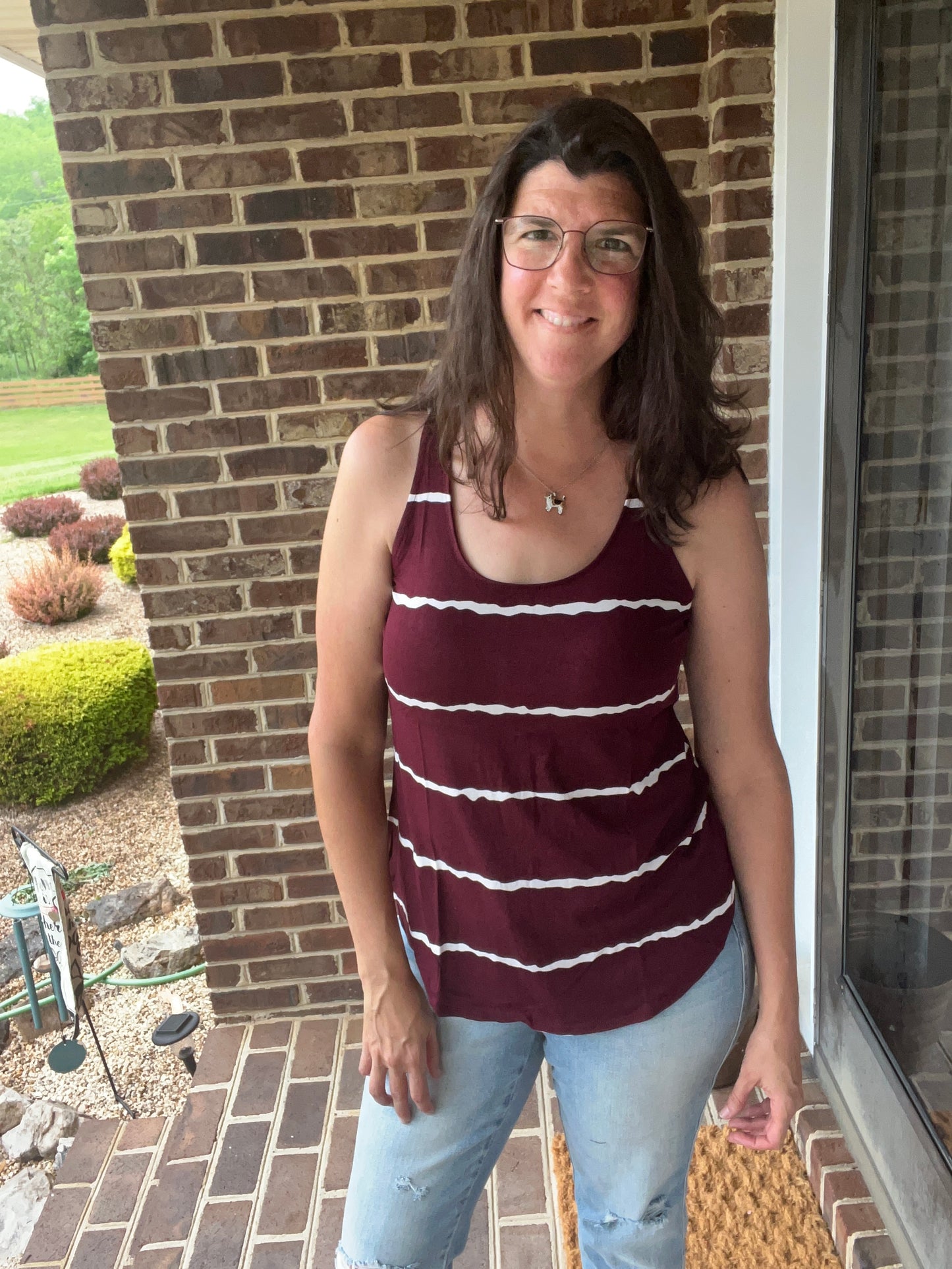 Zenana Burgundy & White Striped Tank Too
