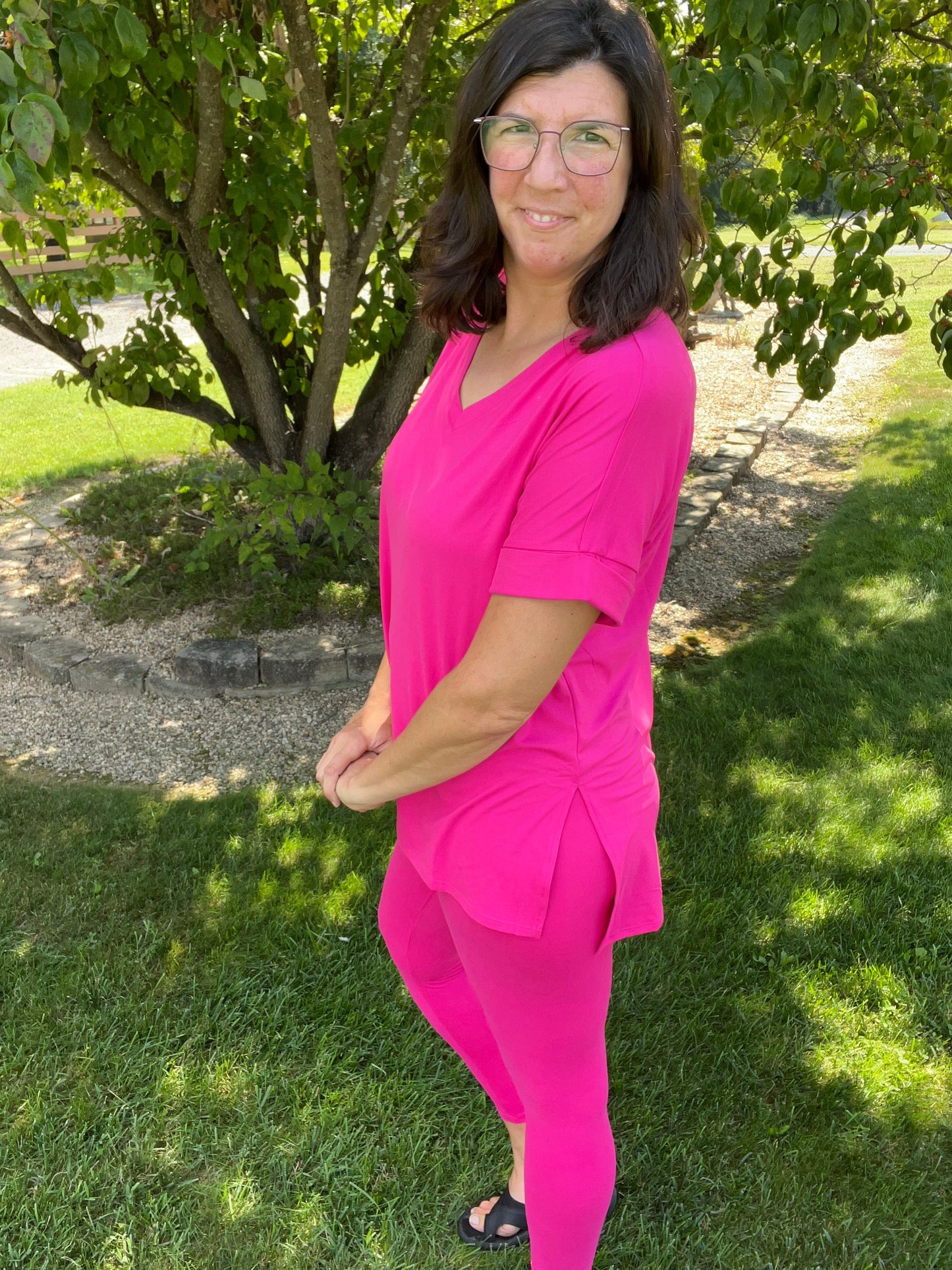 Zenana Hot Pink Top & Legging Set - Super Soft Microfiber