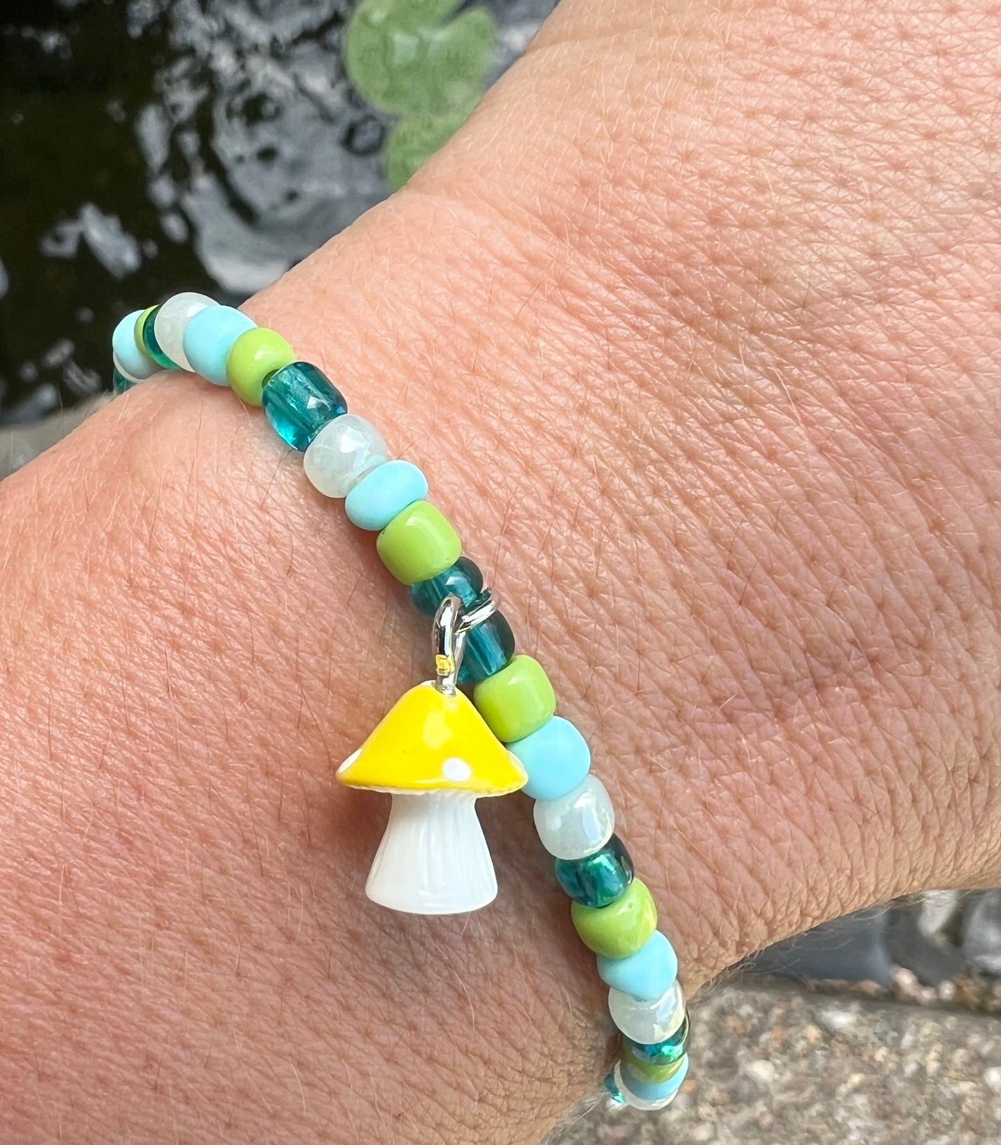 Handmade Yellow & White Mushroom Anklet/Bracelet - Kids