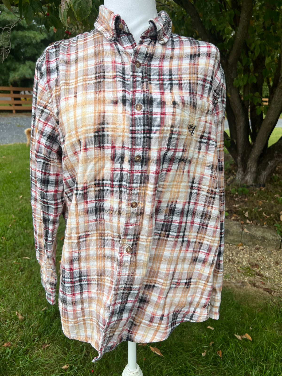 Upcycled Flannel - Stay Creepy Bleach Art