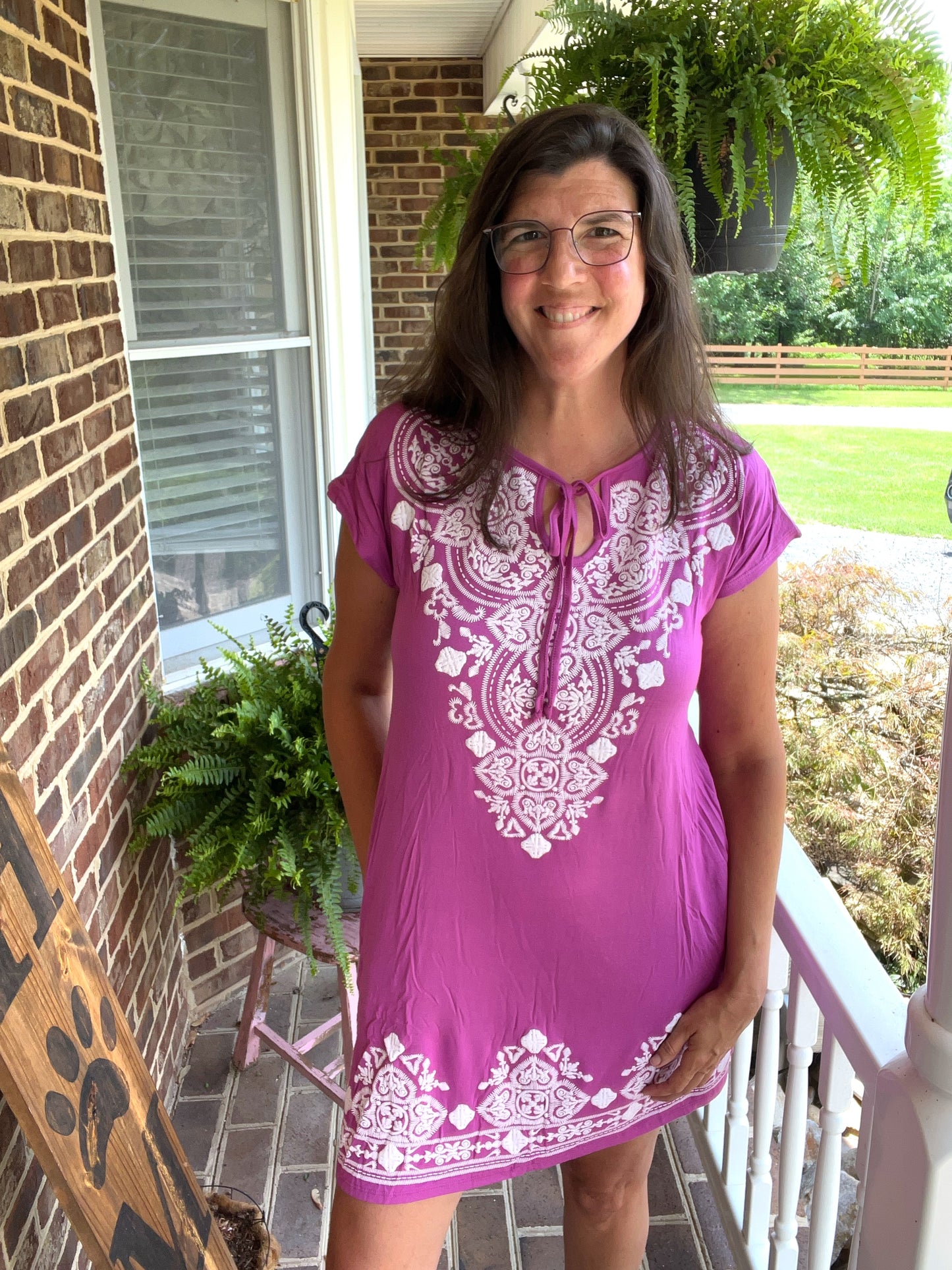 Damask Orchid & White Dress w/ POCKETS