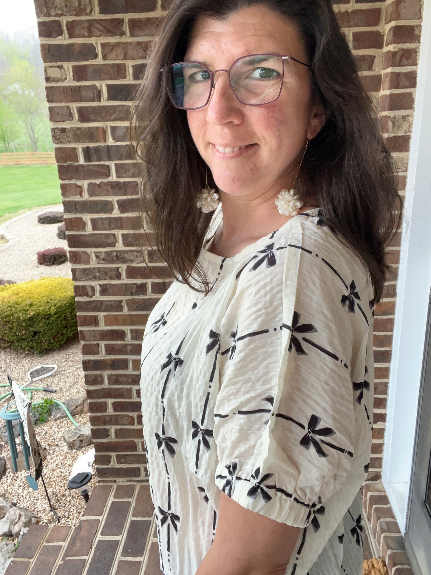 Crinkle Bow Printed Blouse