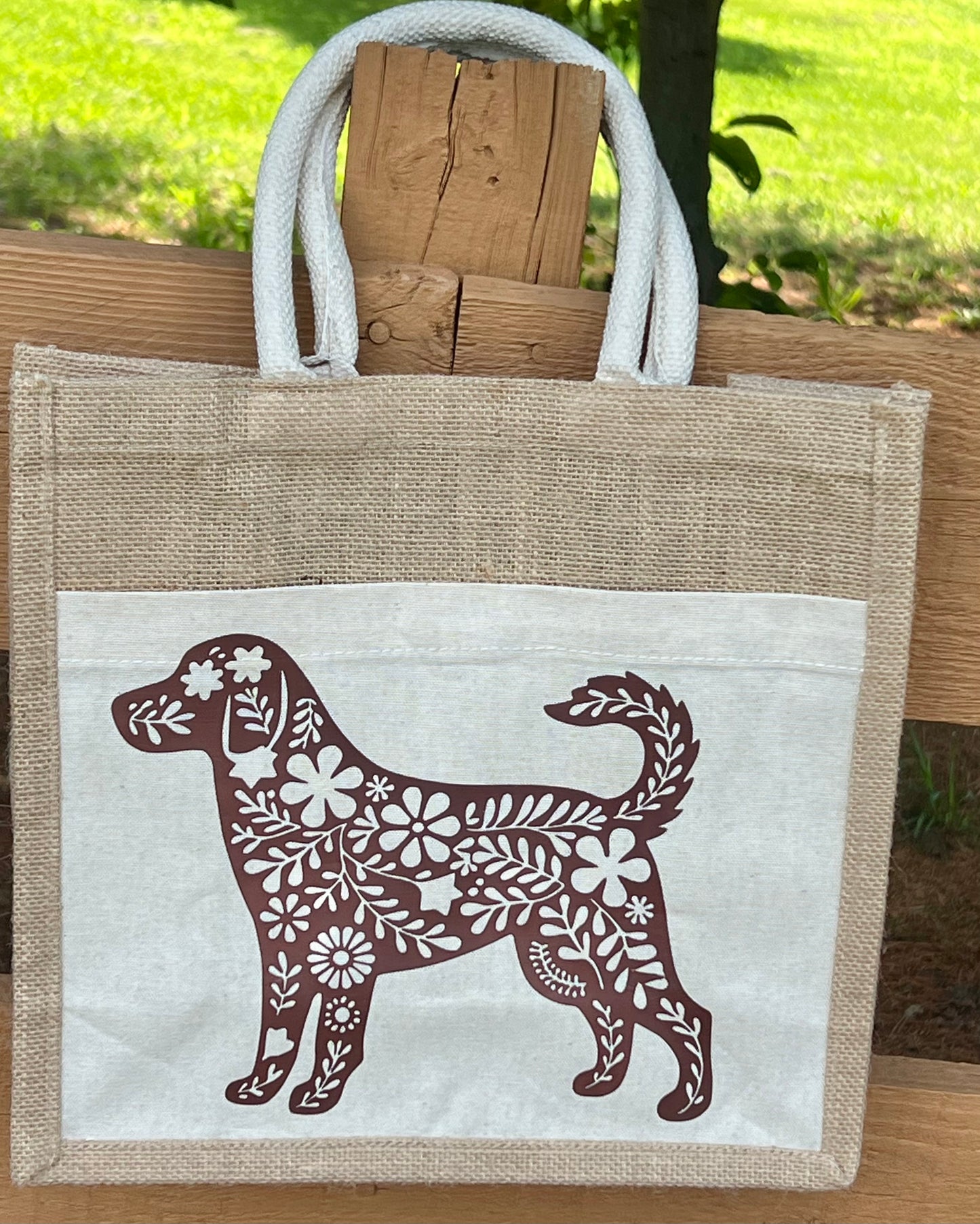 Floral Dog Lovers Jute & Canvas Tote