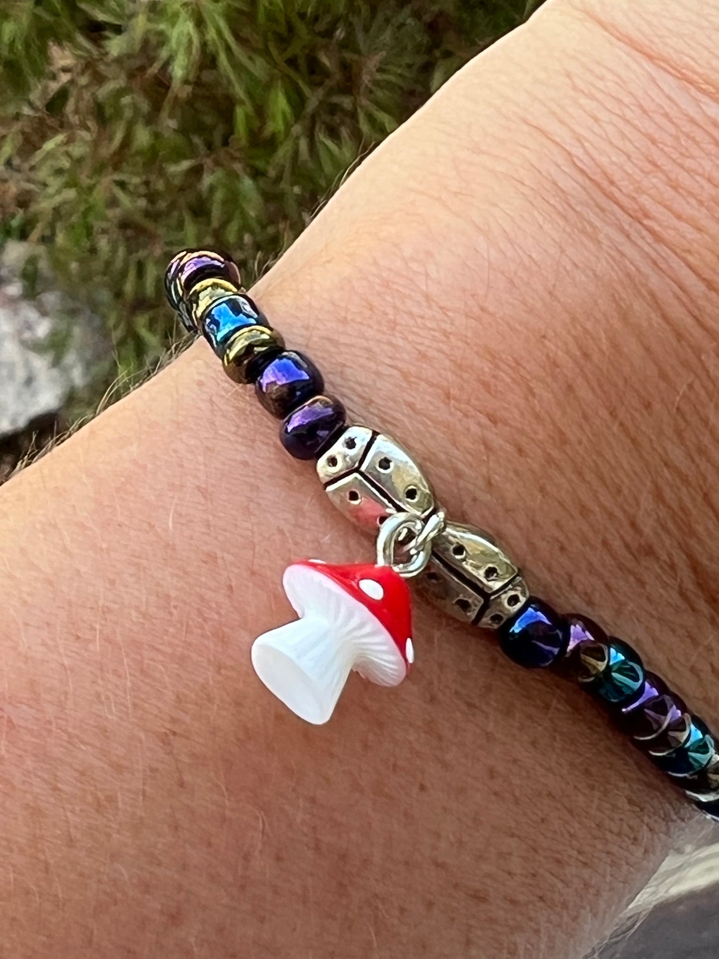 Handmade Mushroom & Lady Bug Anklet/Bracelet