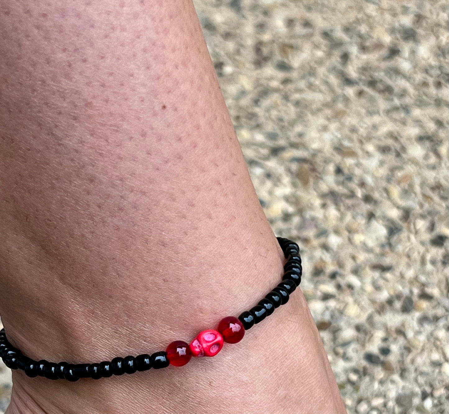 Handmade Red Halloween Skull Anklet/Bracelet