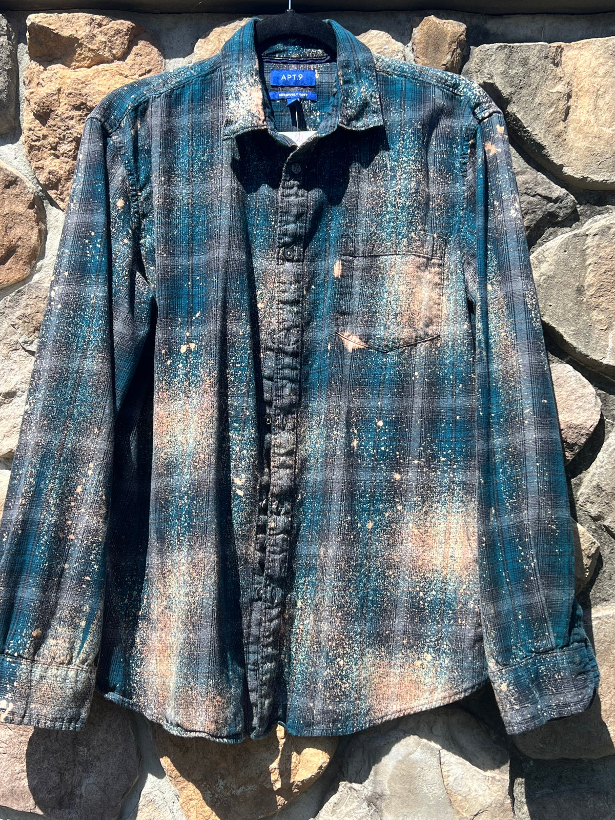 Upcycled Flannel - Dog Lovers Bleach Art
