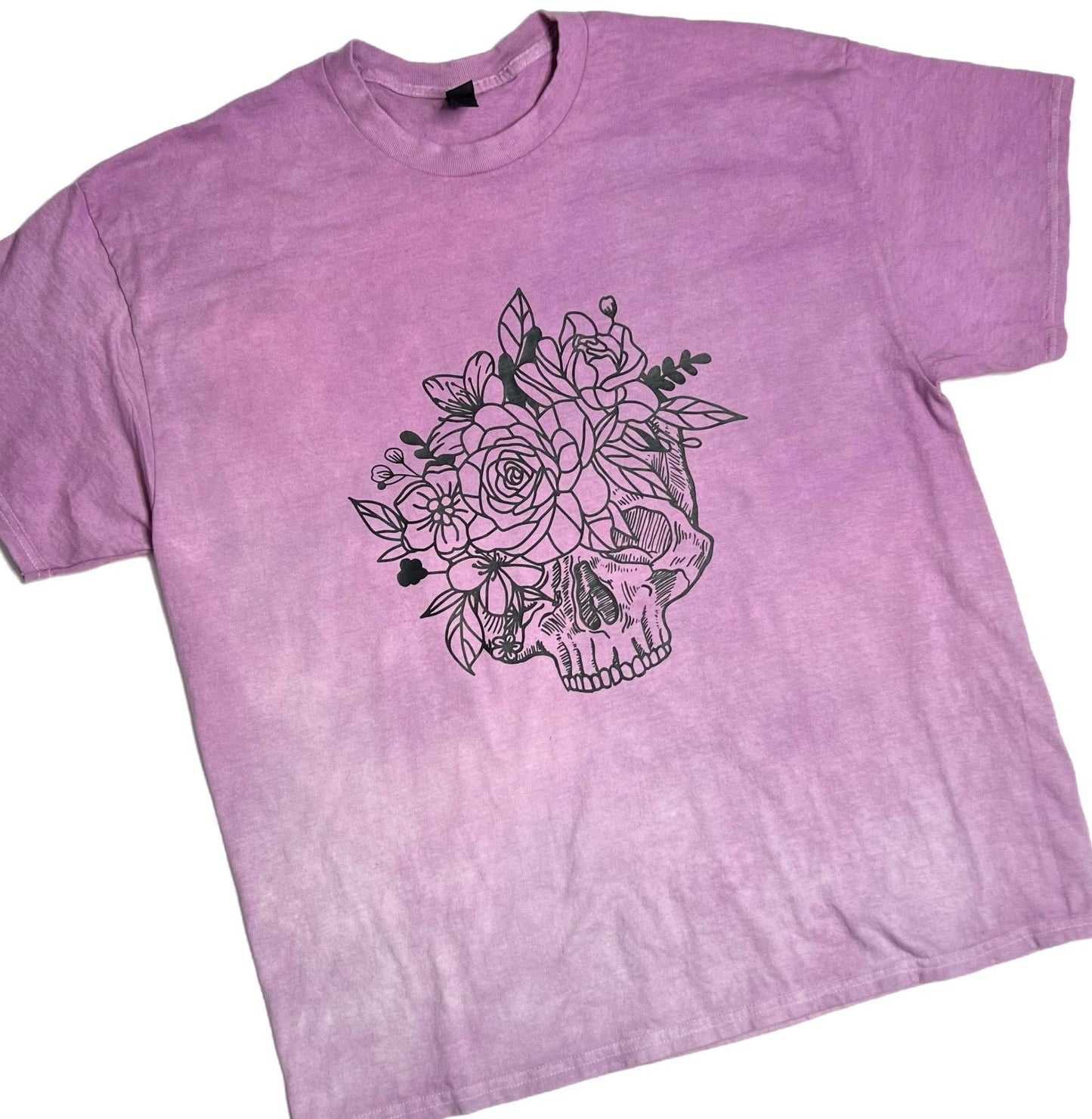 Hand Dyed Floral Skull Custom Made T-Shirt