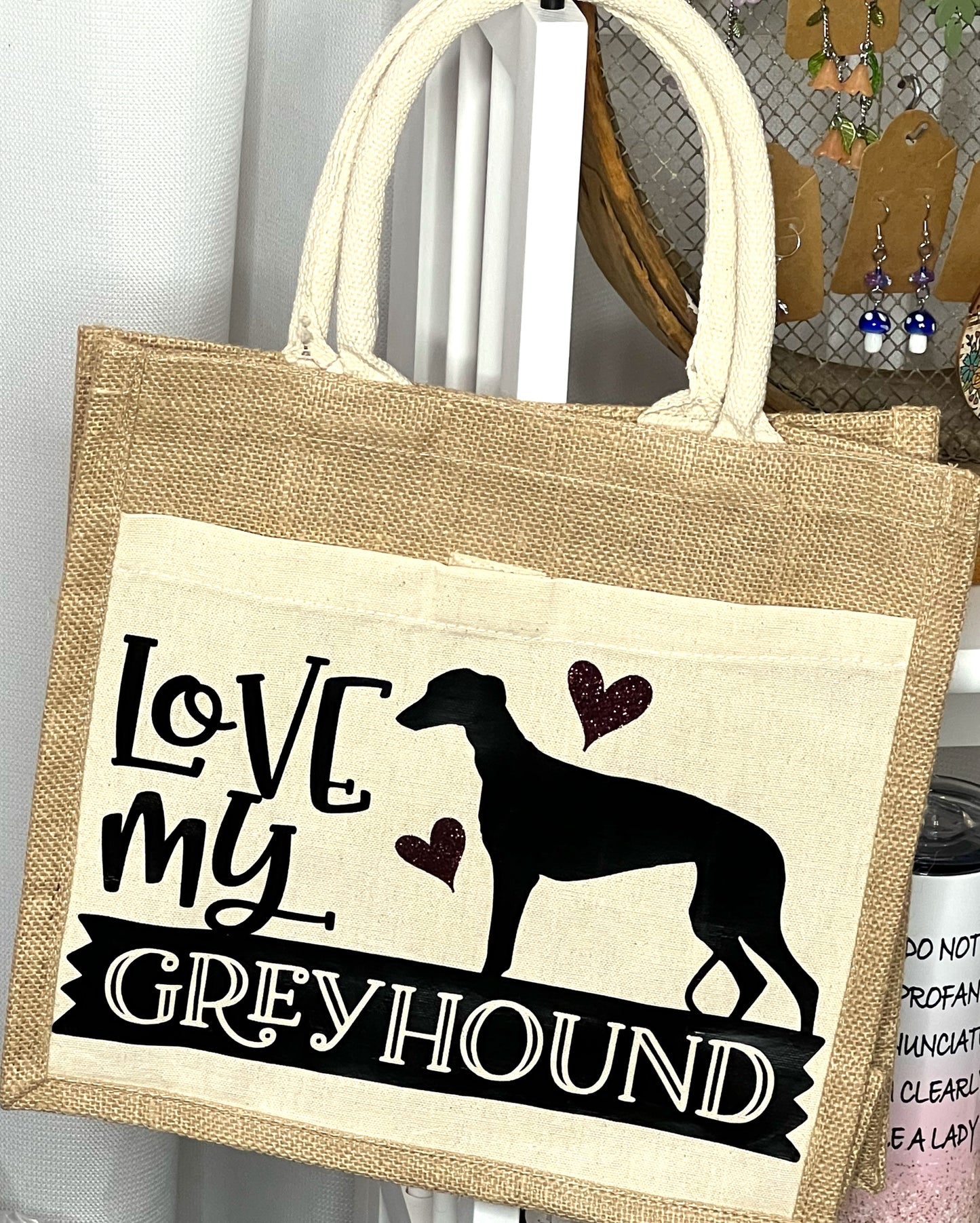 Made to Order Greyhound Lovers Jute & Canvas Tote Bag