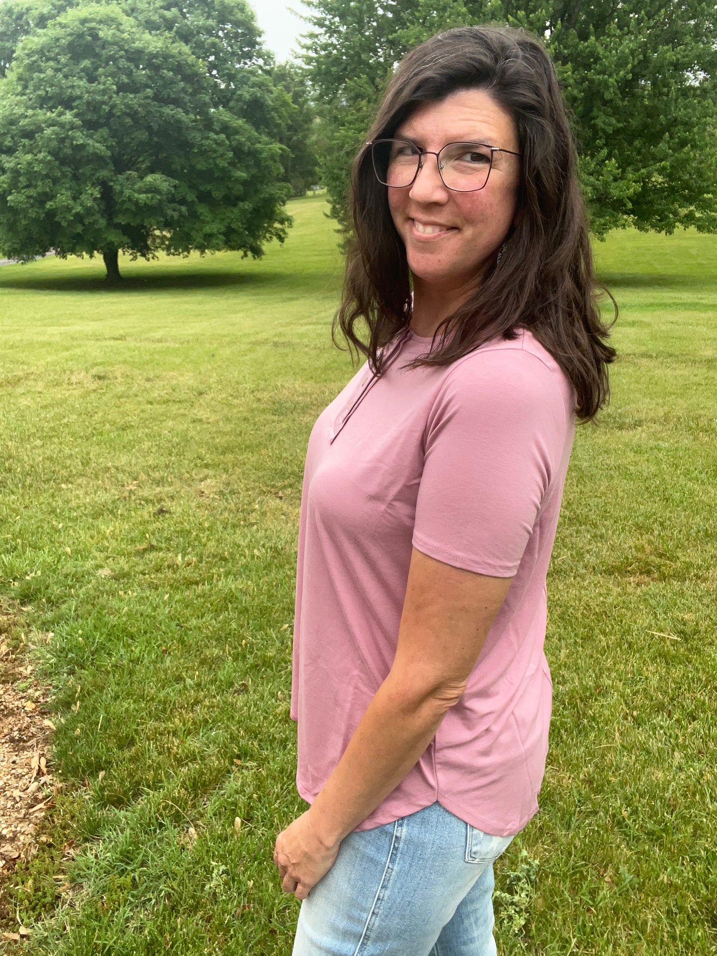 Zenana Rose Pink Button Front Top