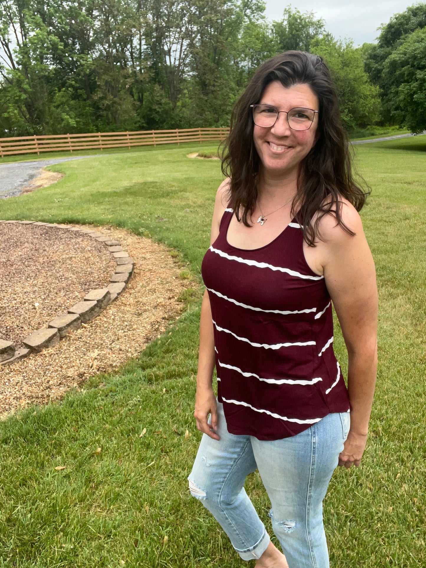 Zenana Burgundy & White Striped Tank Too
