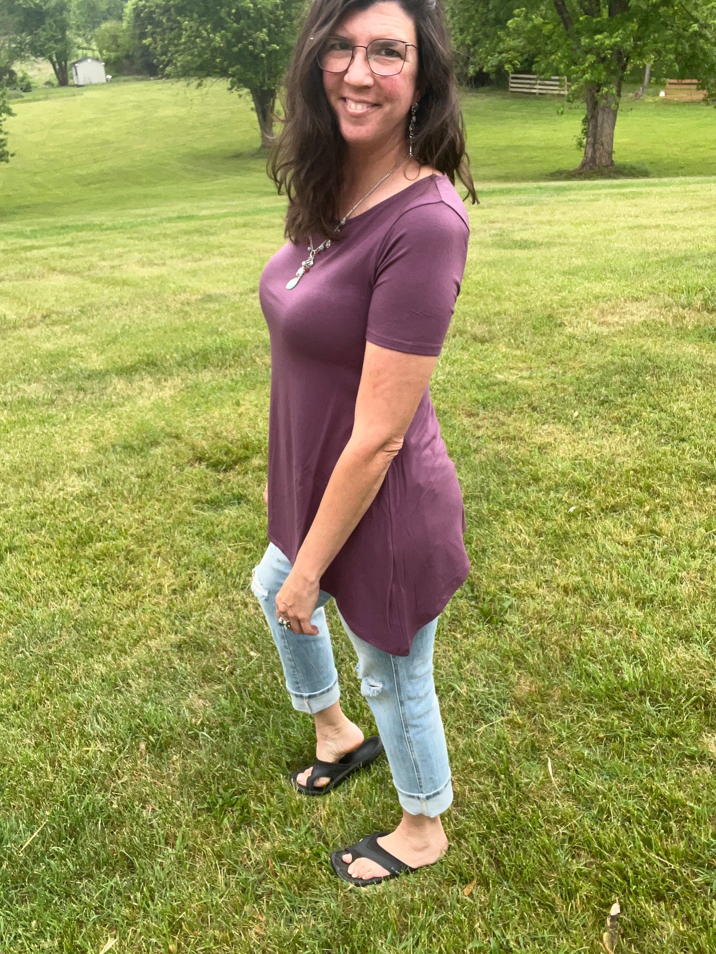 Zenana Plum Shark Bite Top