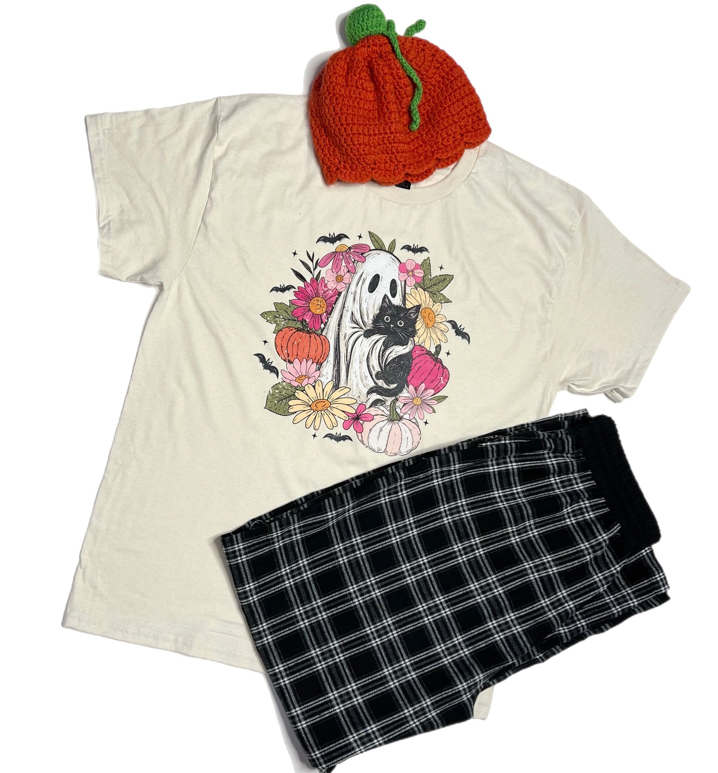 Floral Ghost & Cat T-Shirt