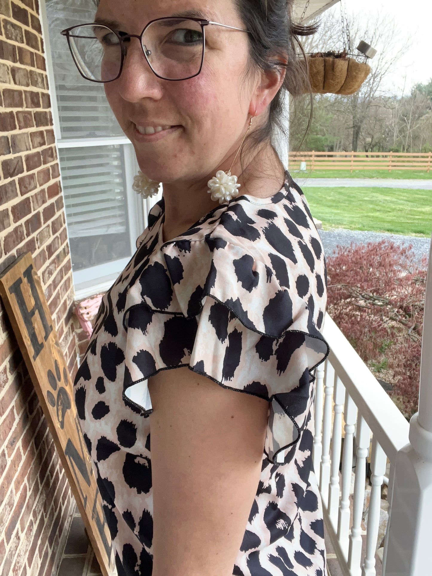 Layered Ruffle Sleeve Leopard Print Blouse