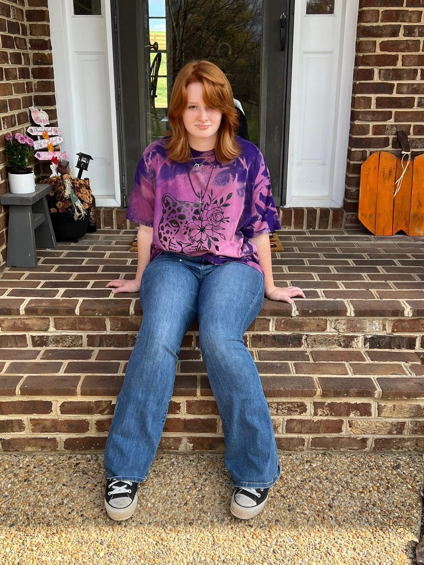 Custom Made Tee - Reverse Tie Dye Cheetah Leopard with Florals