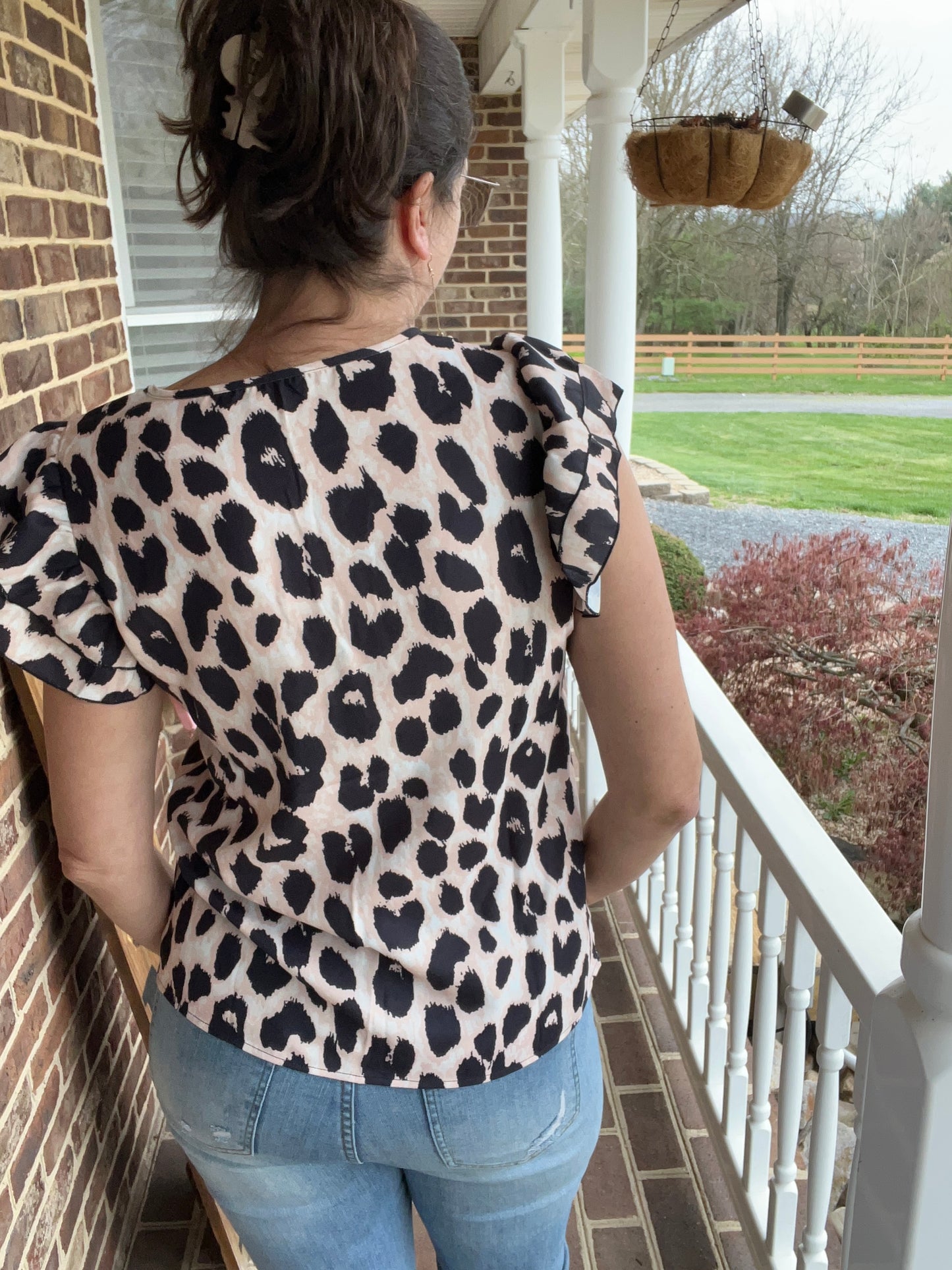 Layered Ruffle Sleeve Leopard Print Blouse
