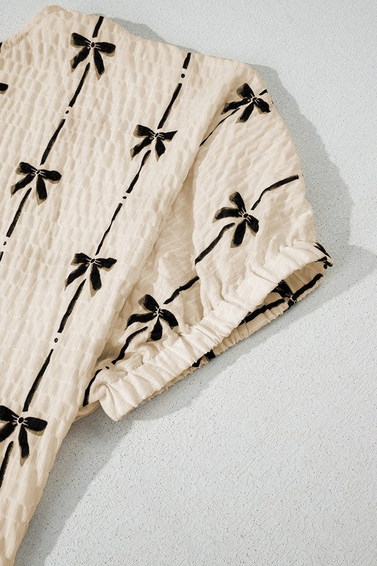 Crinkle Bow Printed Blouse