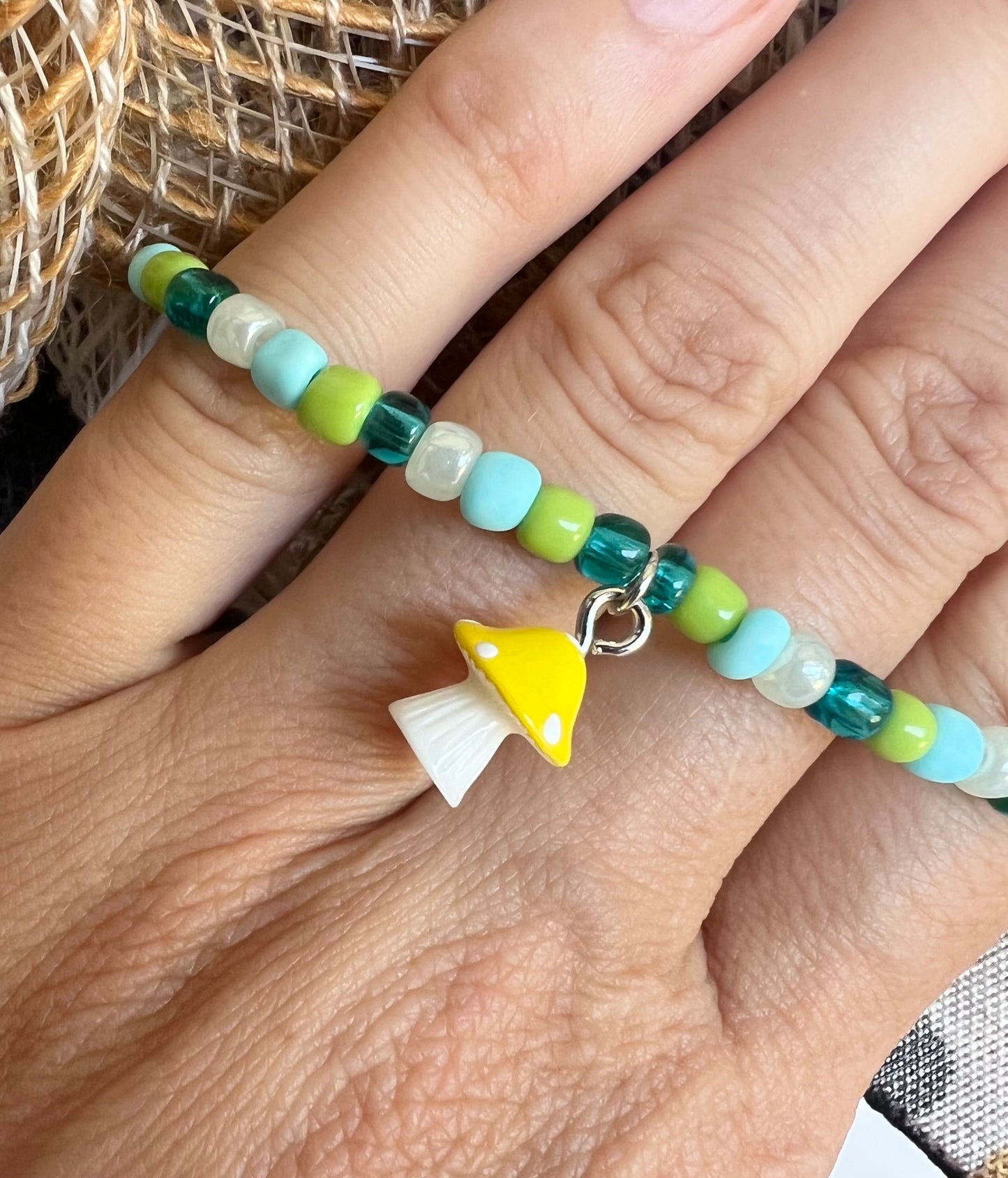 Handmade Yellow & White Mushroom Anklet/Bracelet - Kids