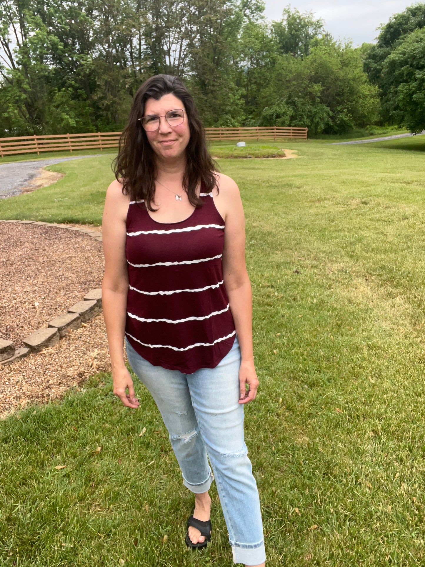 Zenana Burgundy & White Striped Tank Too