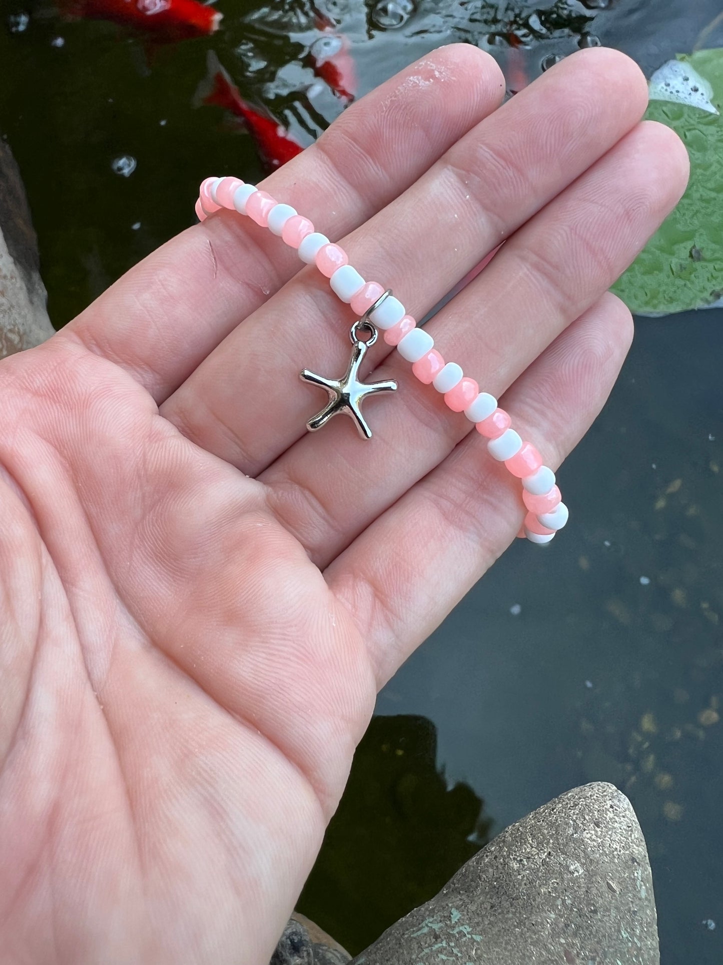 Handmade Pink & White Starfish Anklet/Bracelet