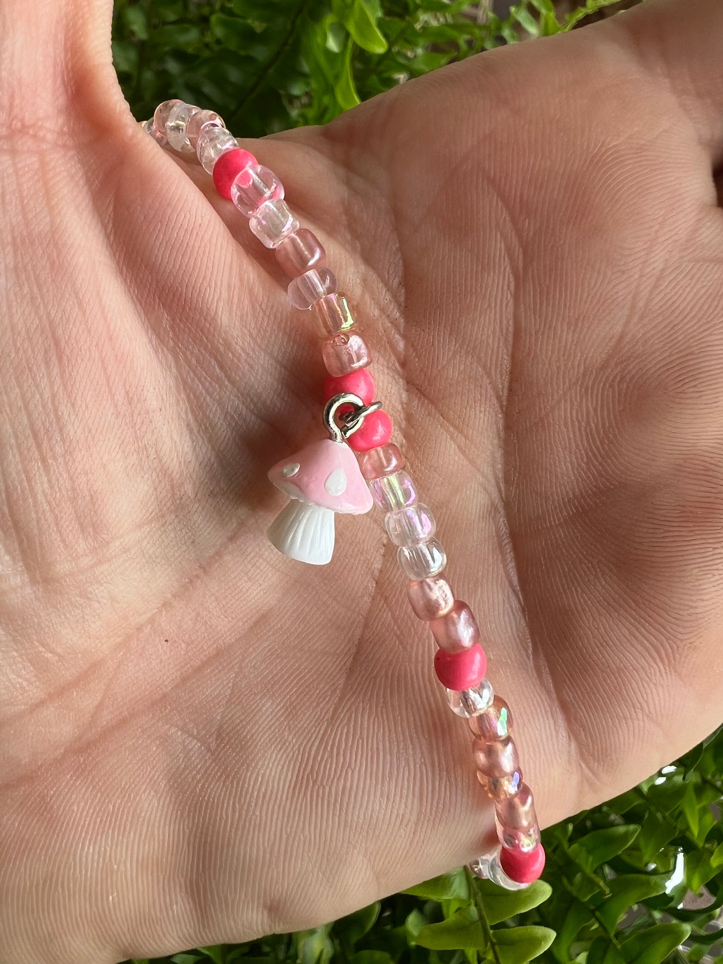Handmade Pink & White Mushroom Anklet - Medium