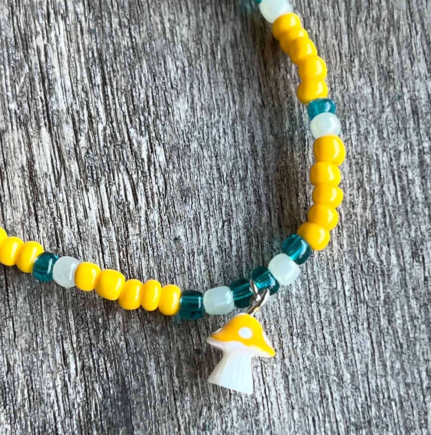 Handmade Yellow & White Mushroom Anklet - Small