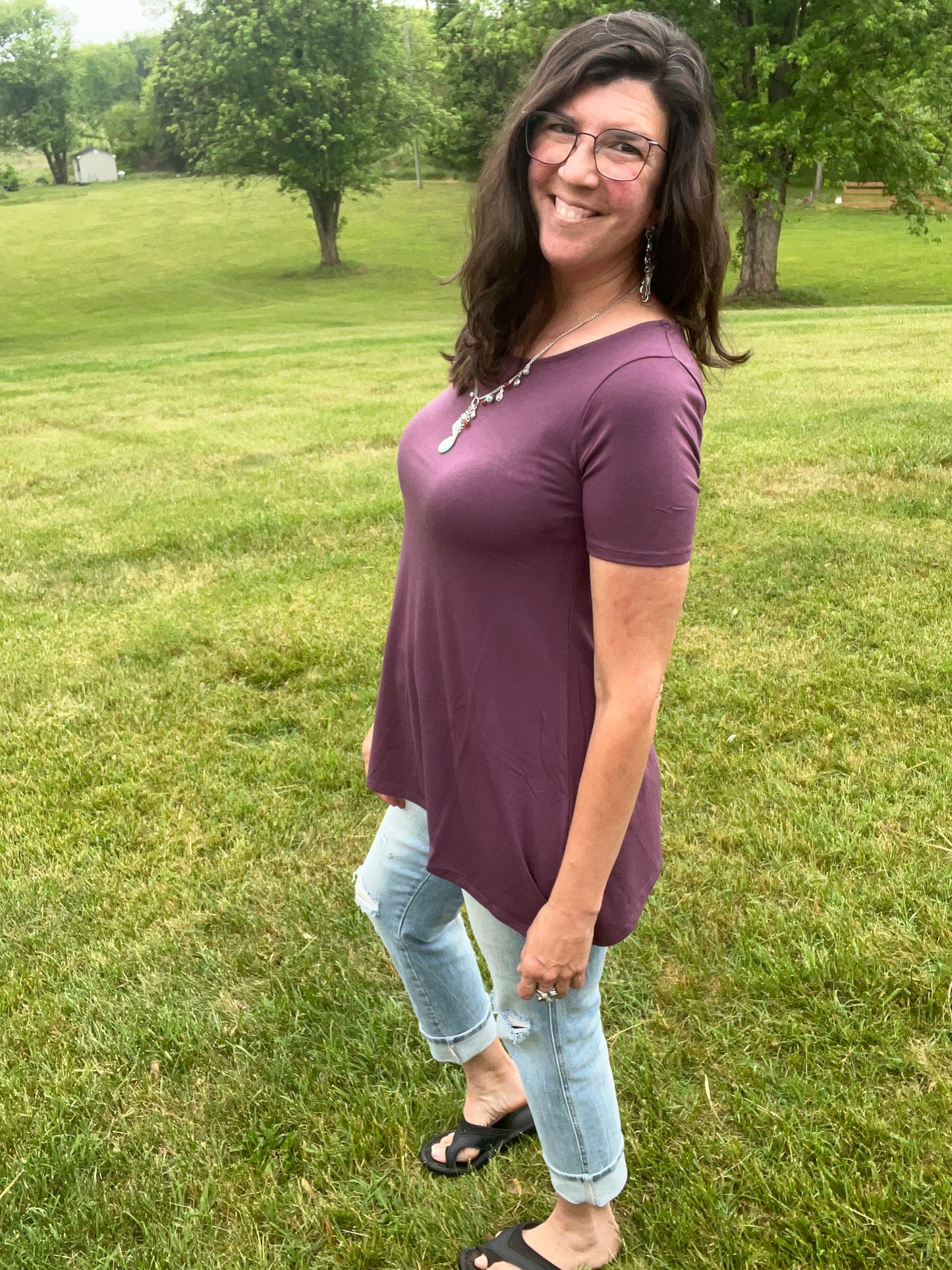 Zenana Plum Shark Bite Top