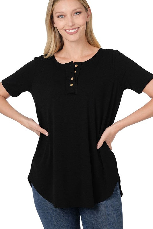 Zenana Black Button Front Top
