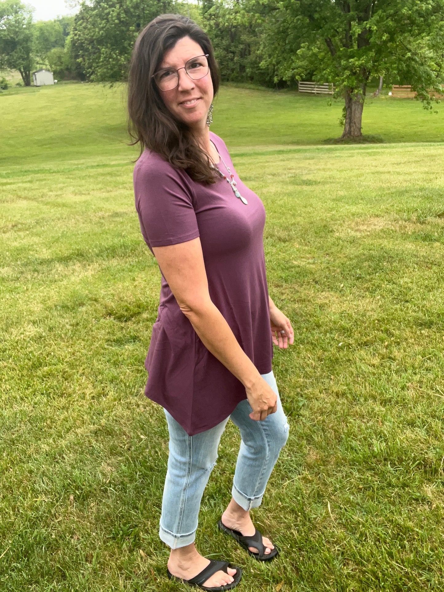 Zenana Plum Shark Bite Top