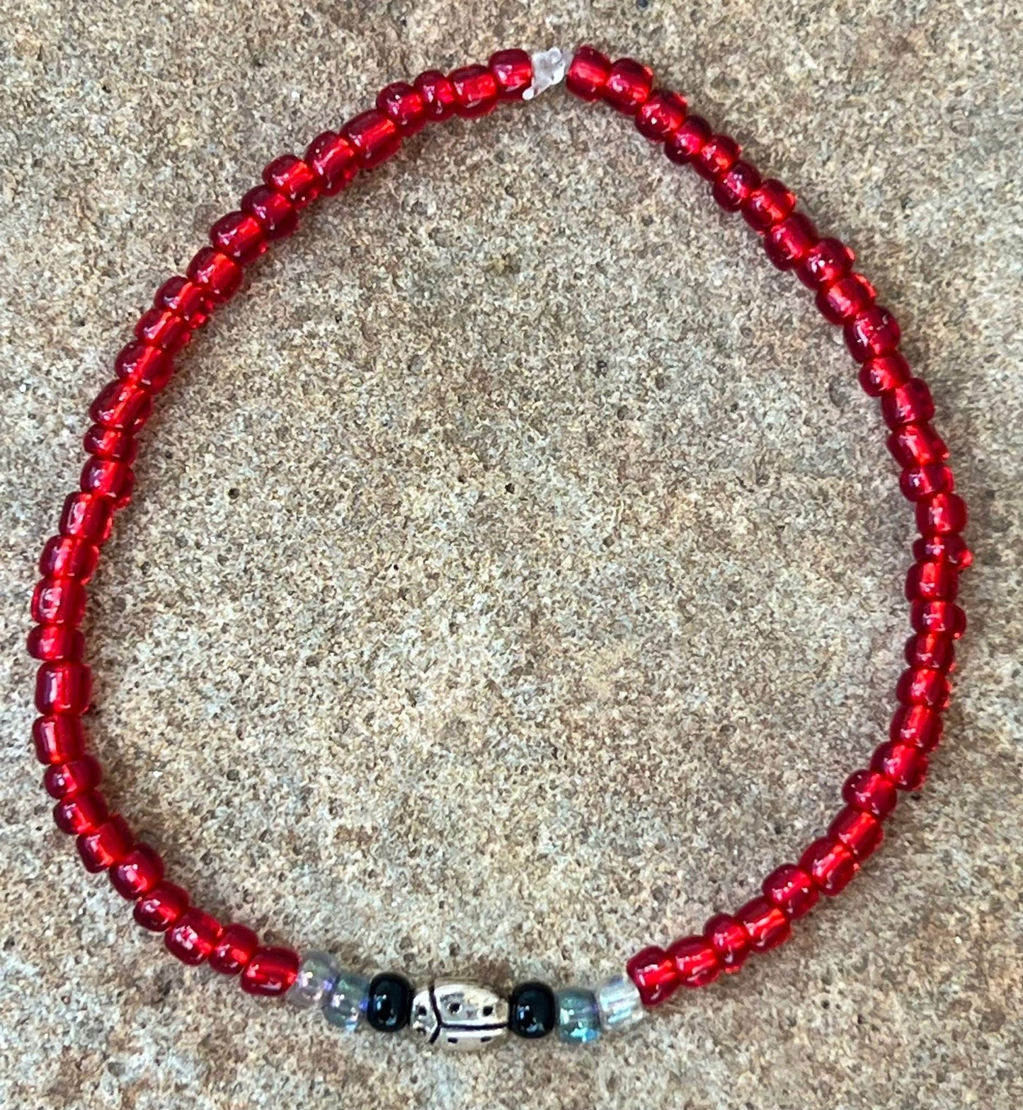Handmade Dainty Ladybug Anklet - Medium