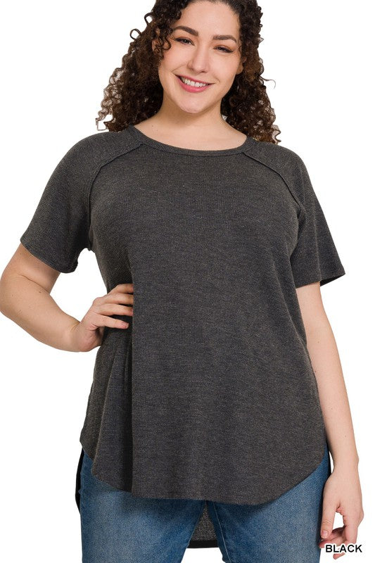 Zenana Melange Waffle Top - Black