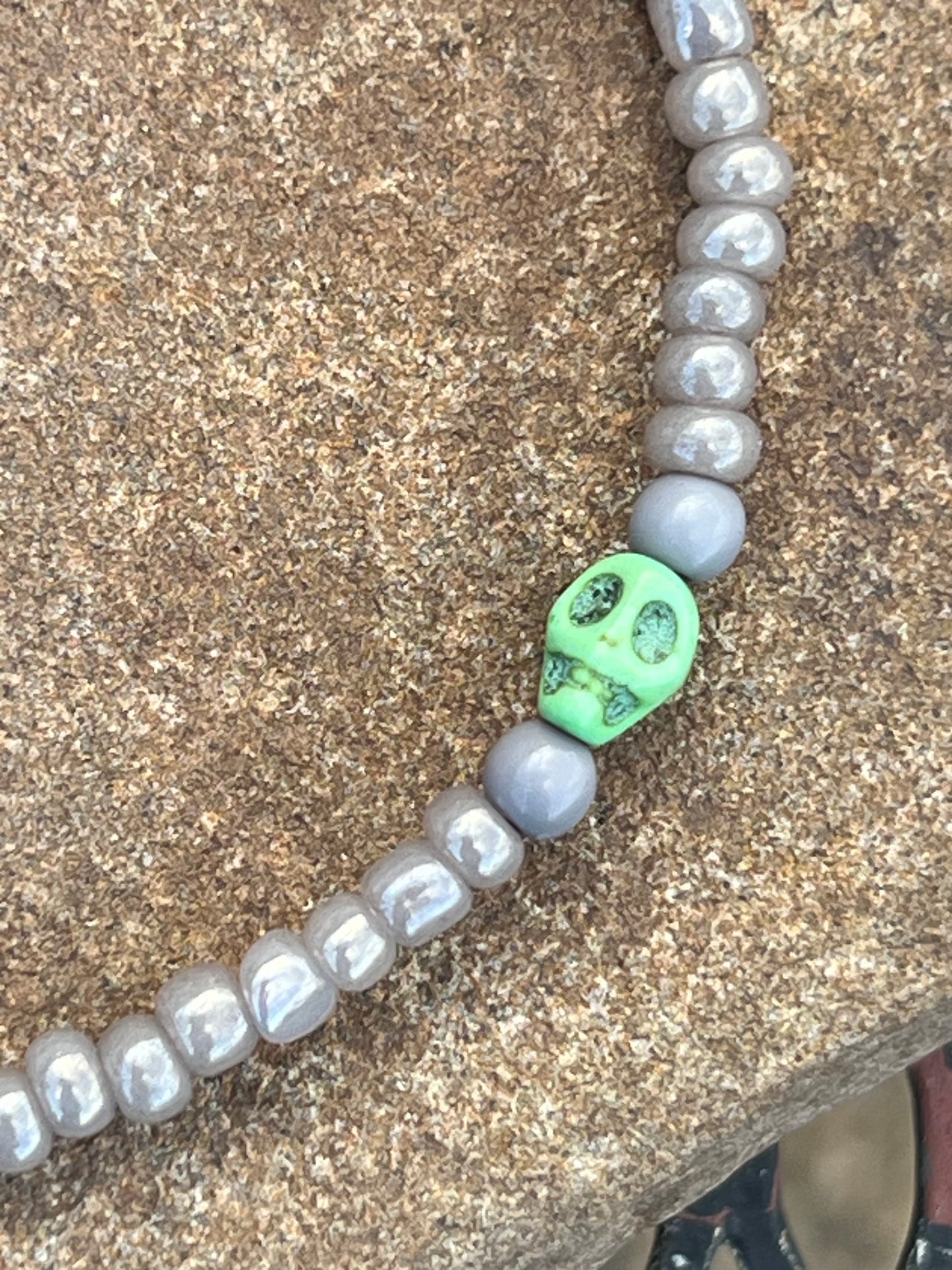 Handmade Halloween Green Skull Anklet - Medium