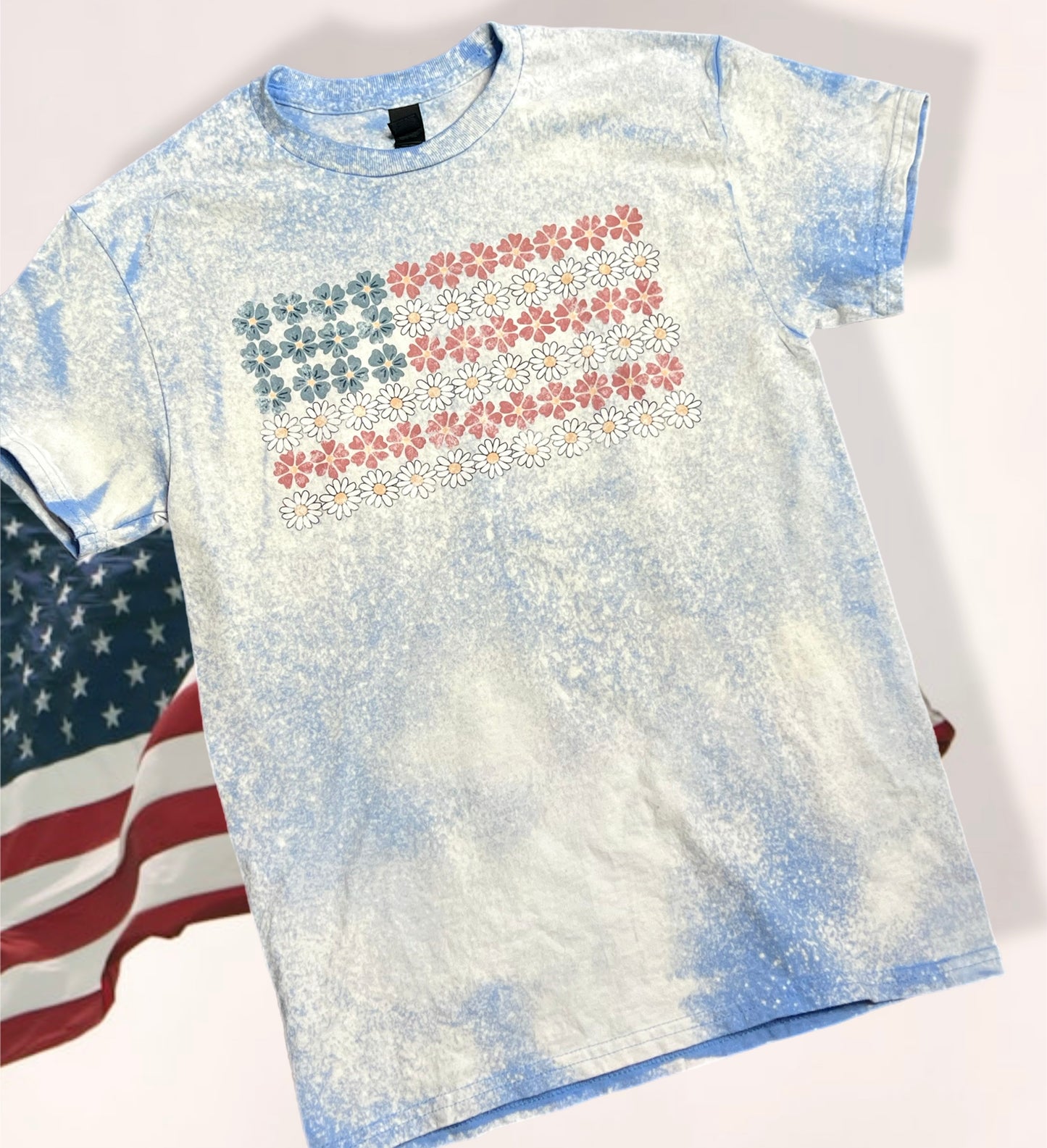 Daisy American Flag Bleach Art T-Shirt