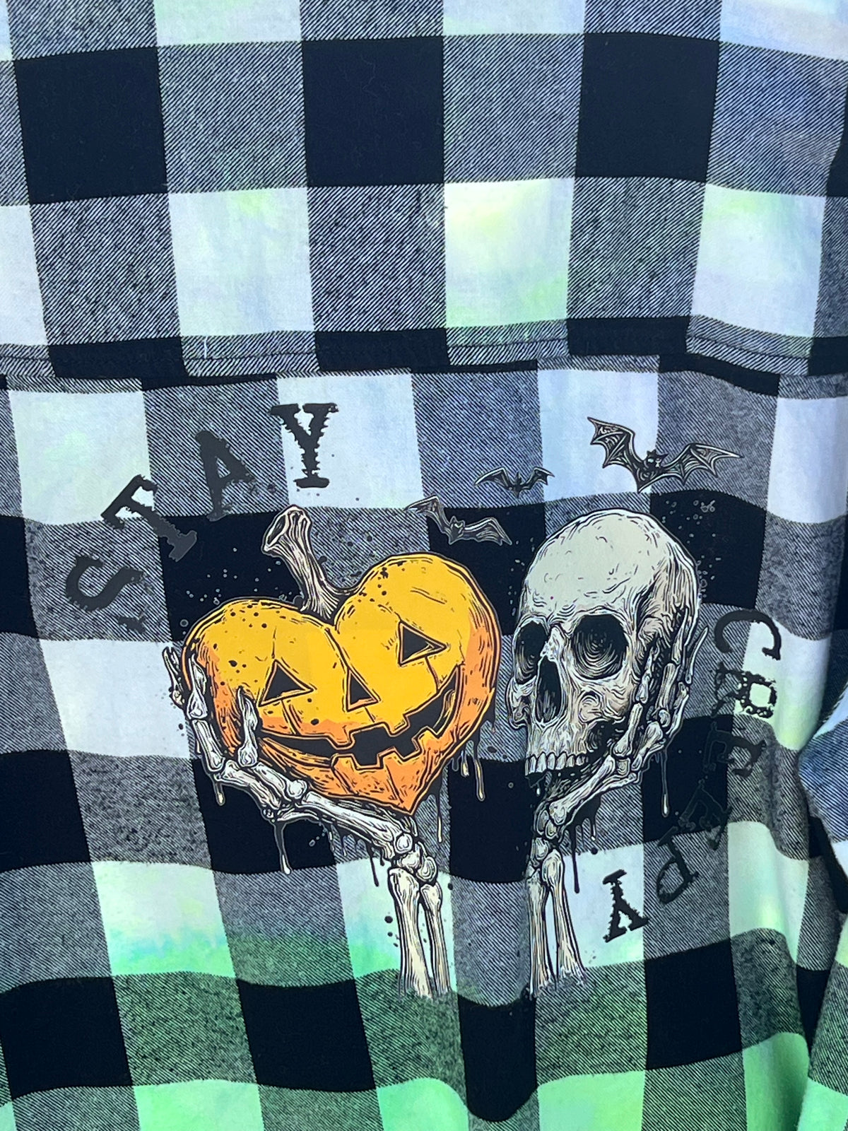 Upcycled Flannel - Stay Creepy - Dip Dyed - Women’s 2XL