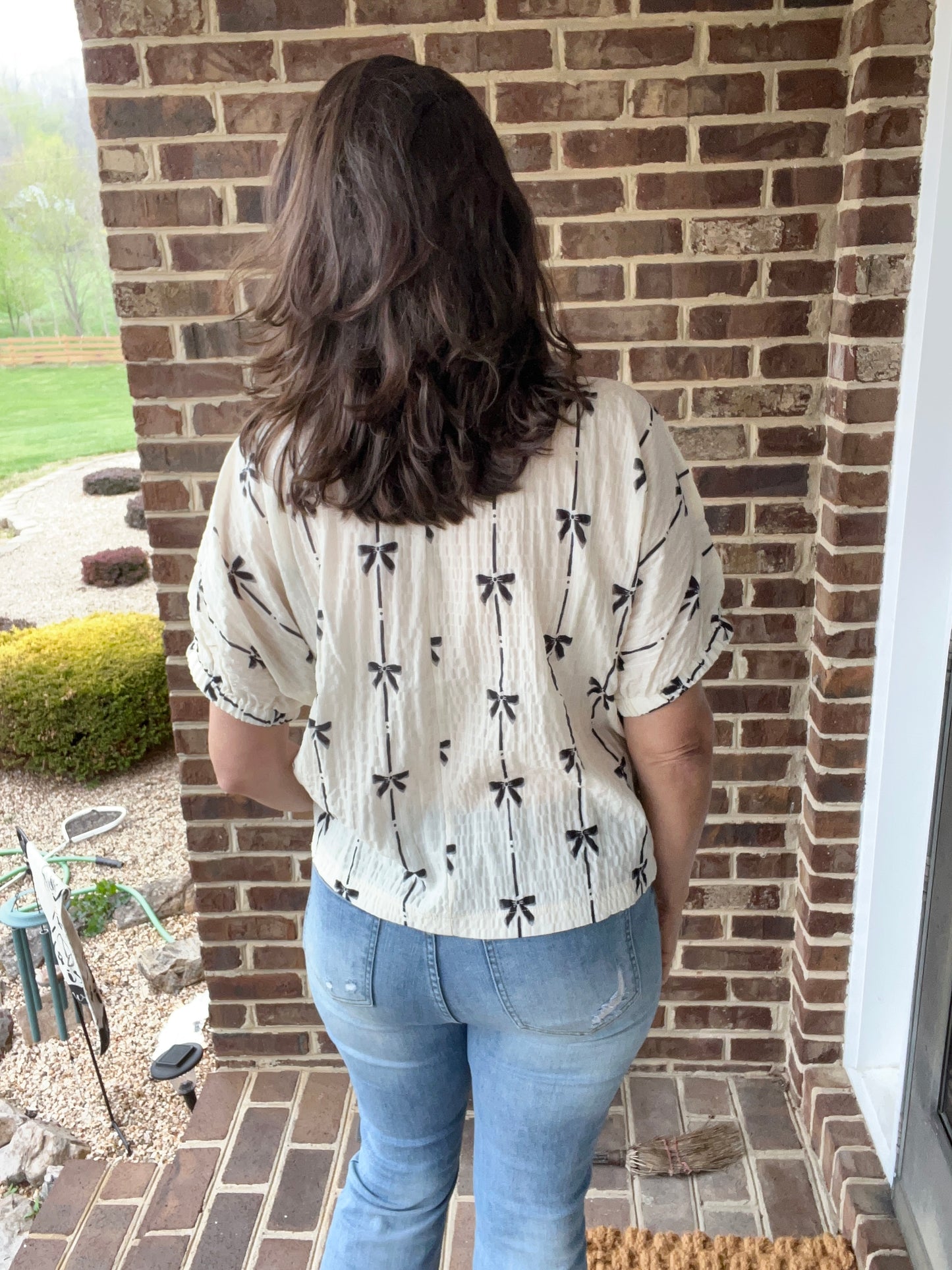 Crinkle Bow Printed Blouse