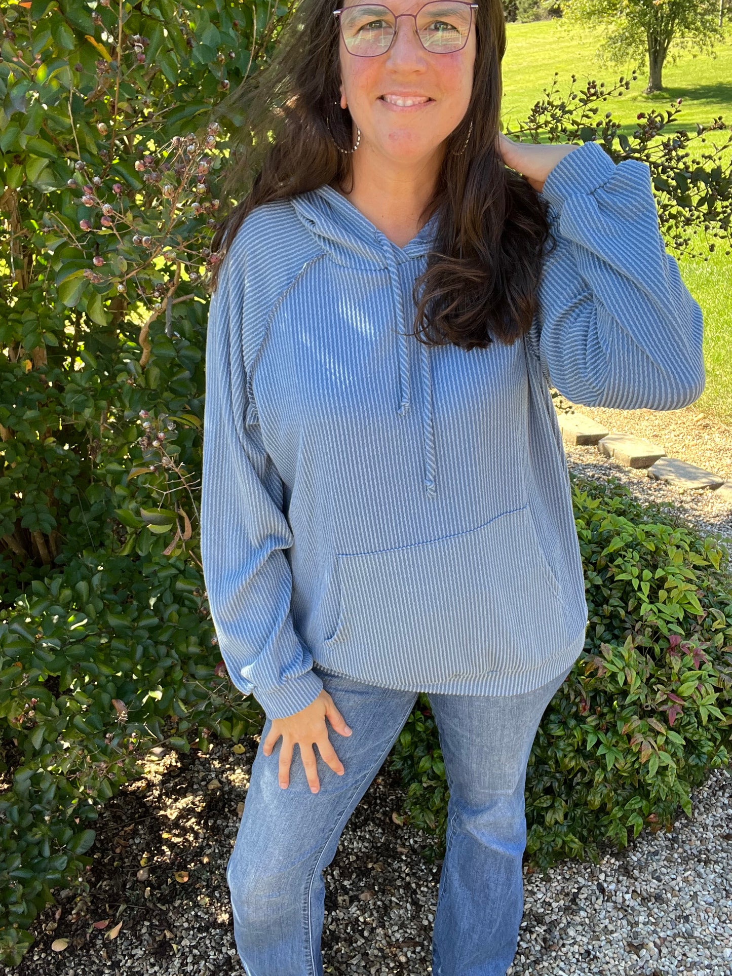 Urban Ribbed Blue Hoodie