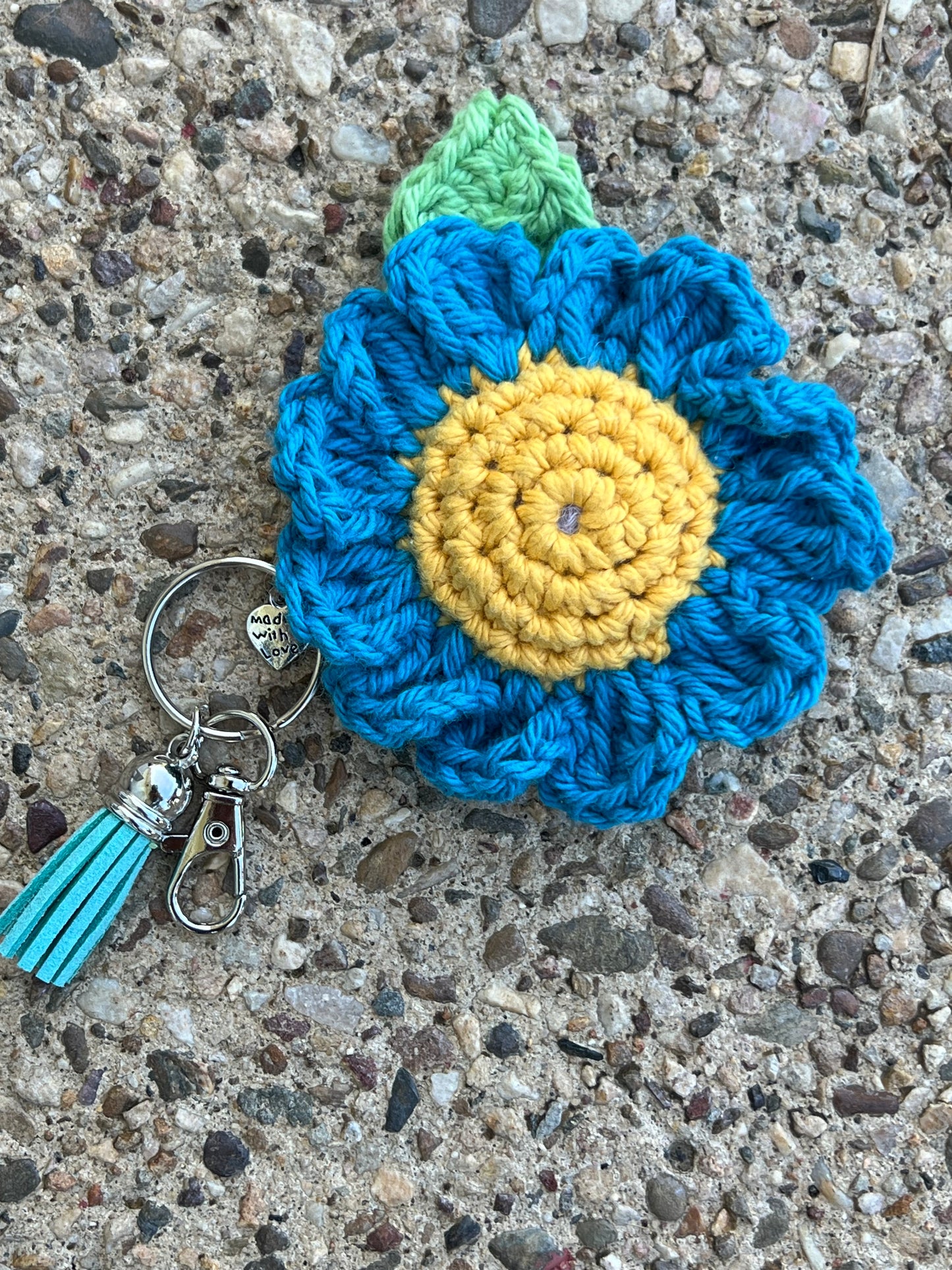 Teal & Gold Dainty Cotton Crochet Daisy Keychain