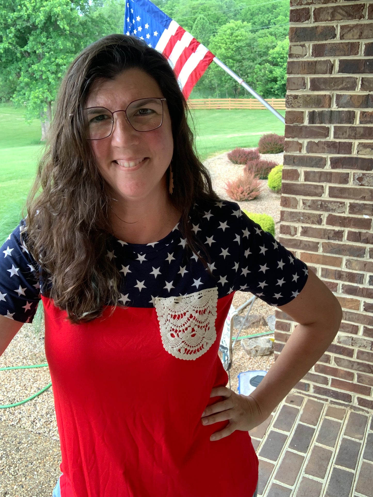 Americana Top w/ Lace Pockets