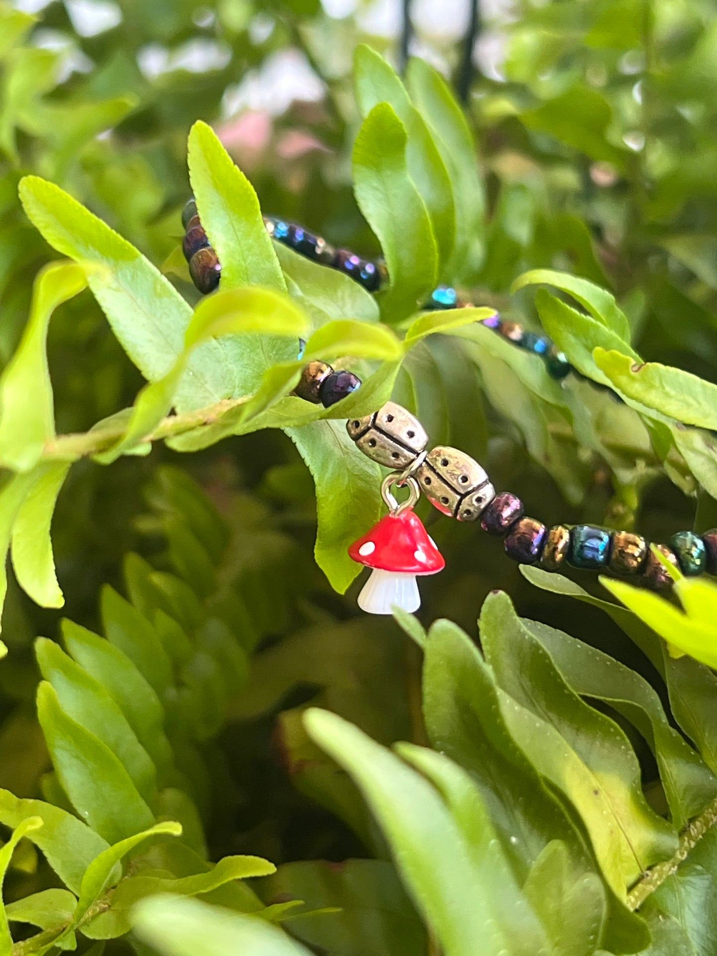 Handmade Mushroom & Lady Bug Anklet/Bracelet