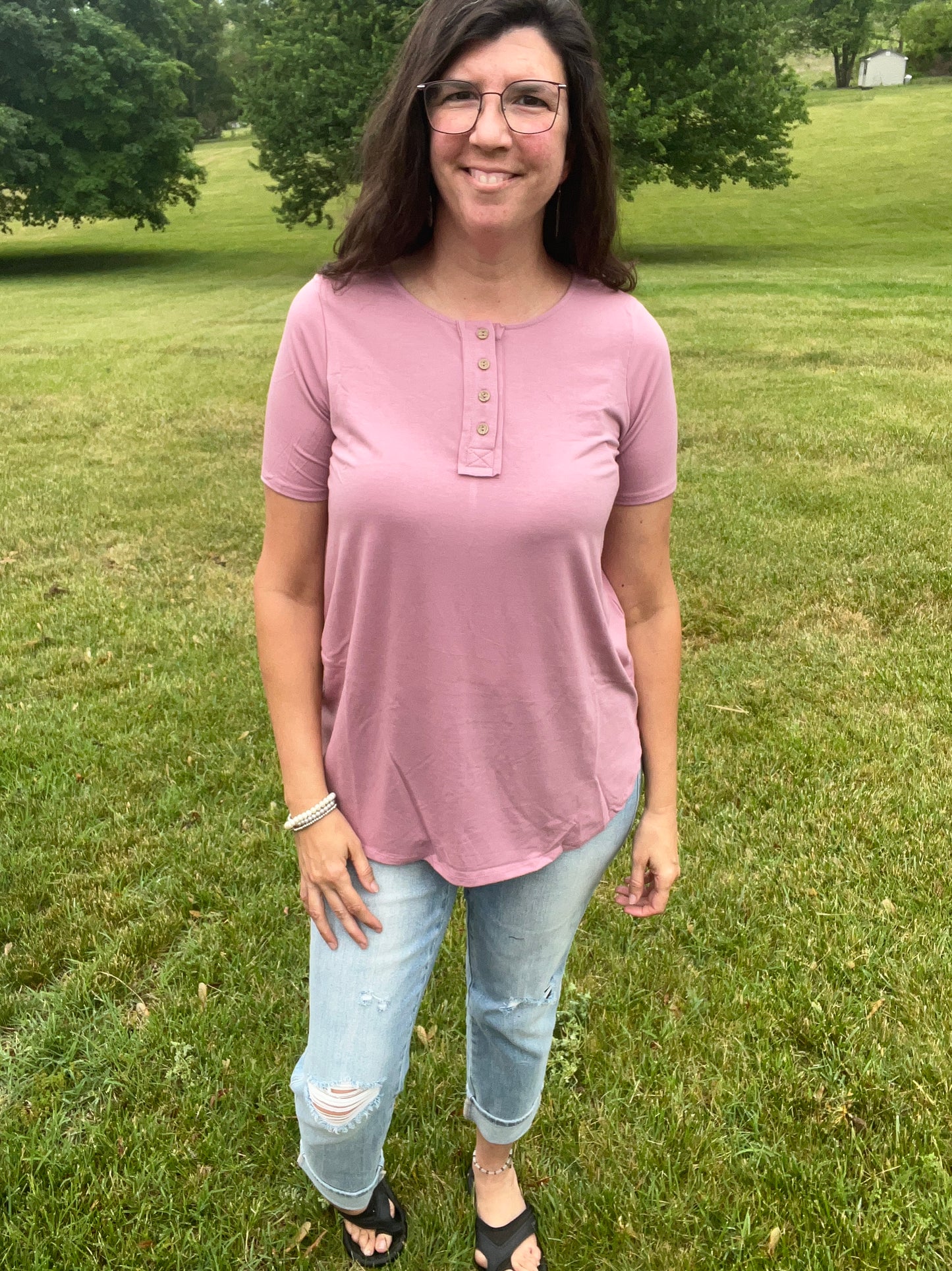Zenana Rose Pink Button Front Top