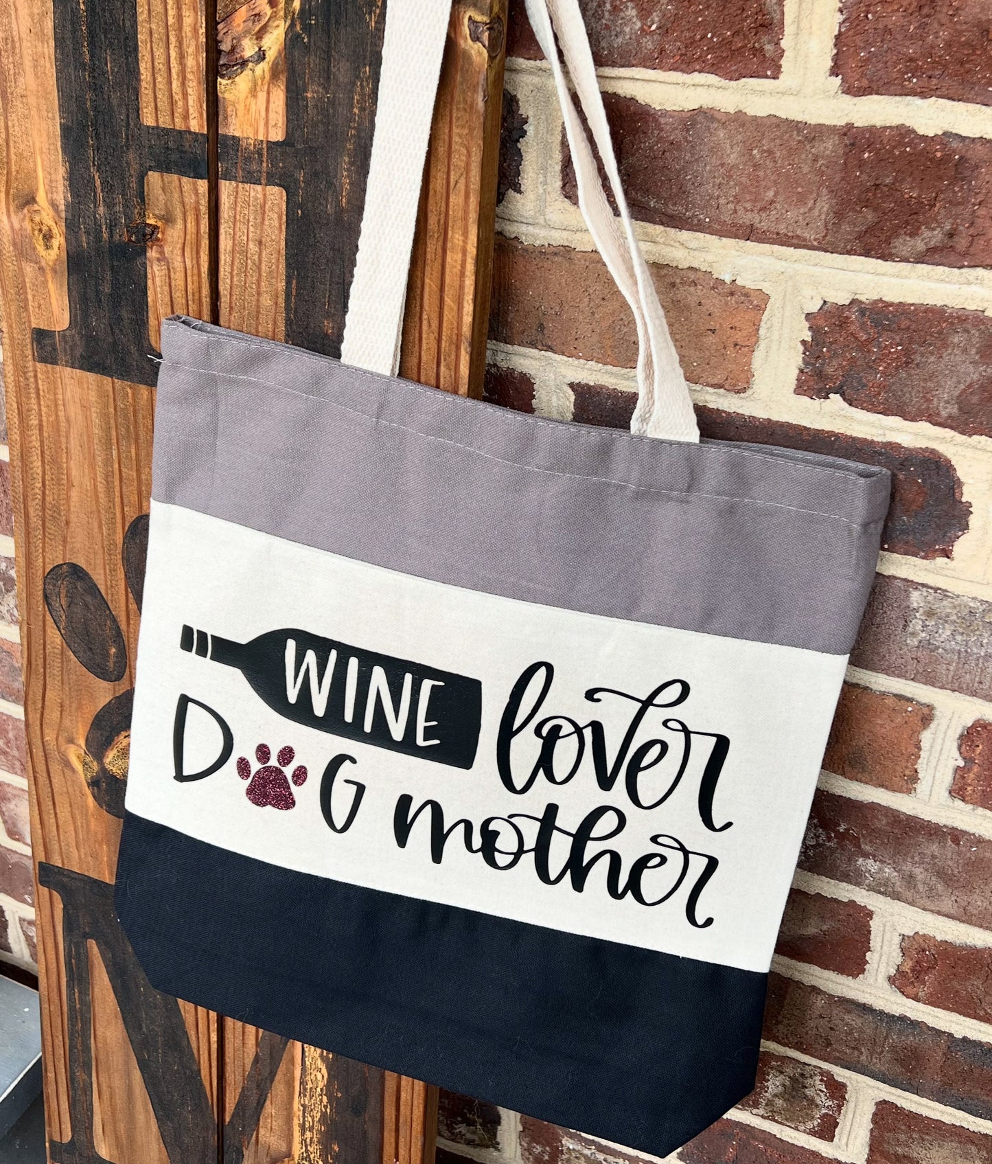 Wine Lover Dog Mother Color Black Tote Bag