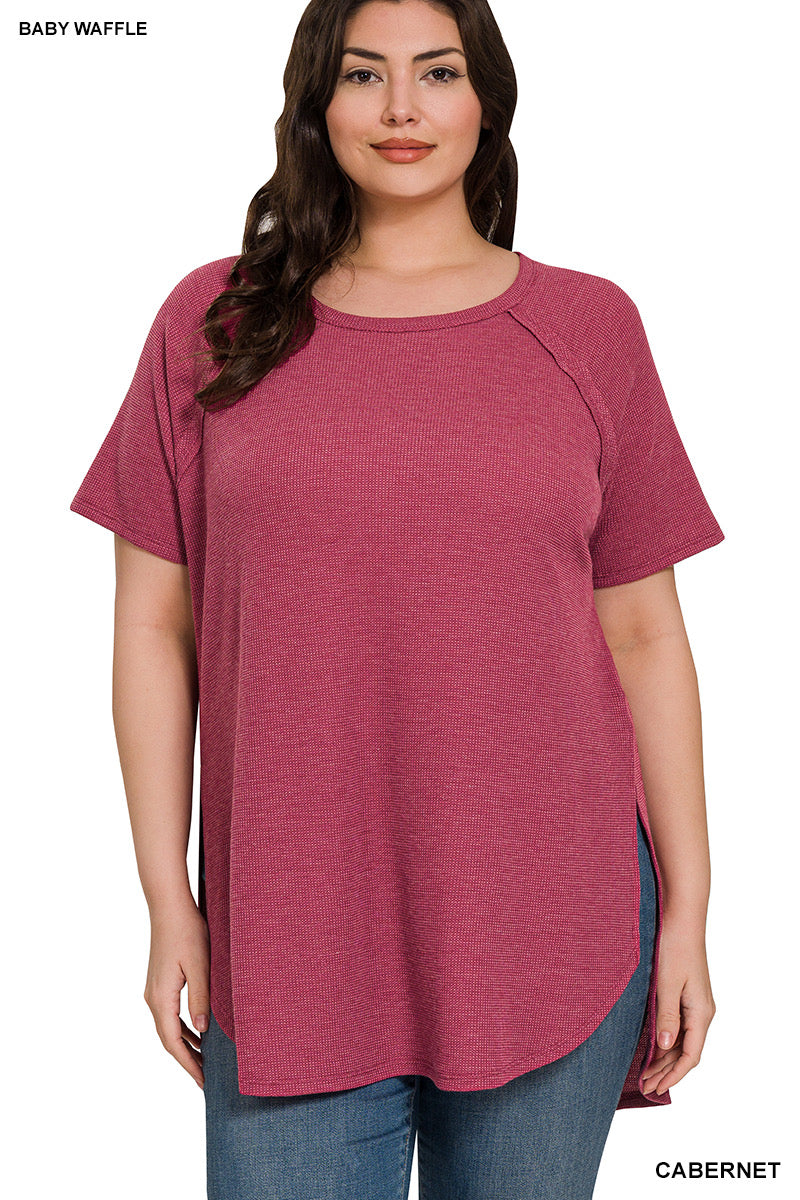 Zenana Melange Waffle Top - Cabernet
