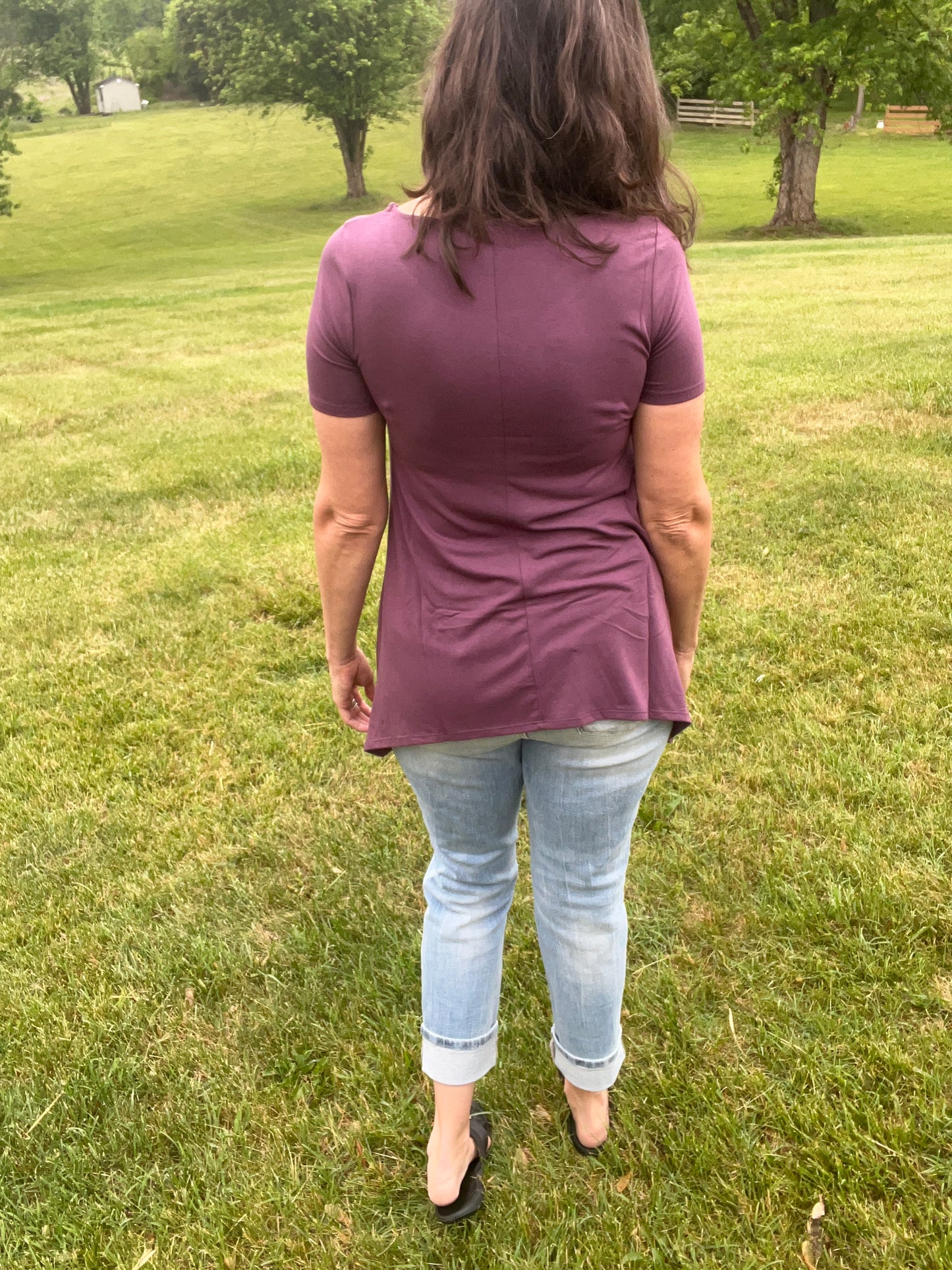 Zenana Plum Shark Bite Top