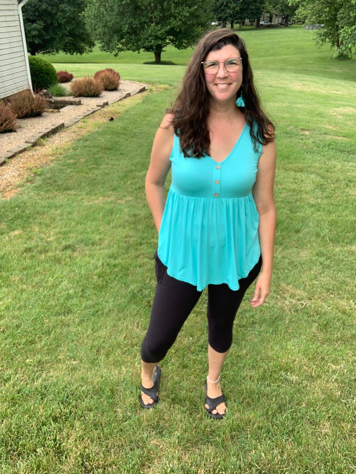 Turquoise Babydoll Button Tank