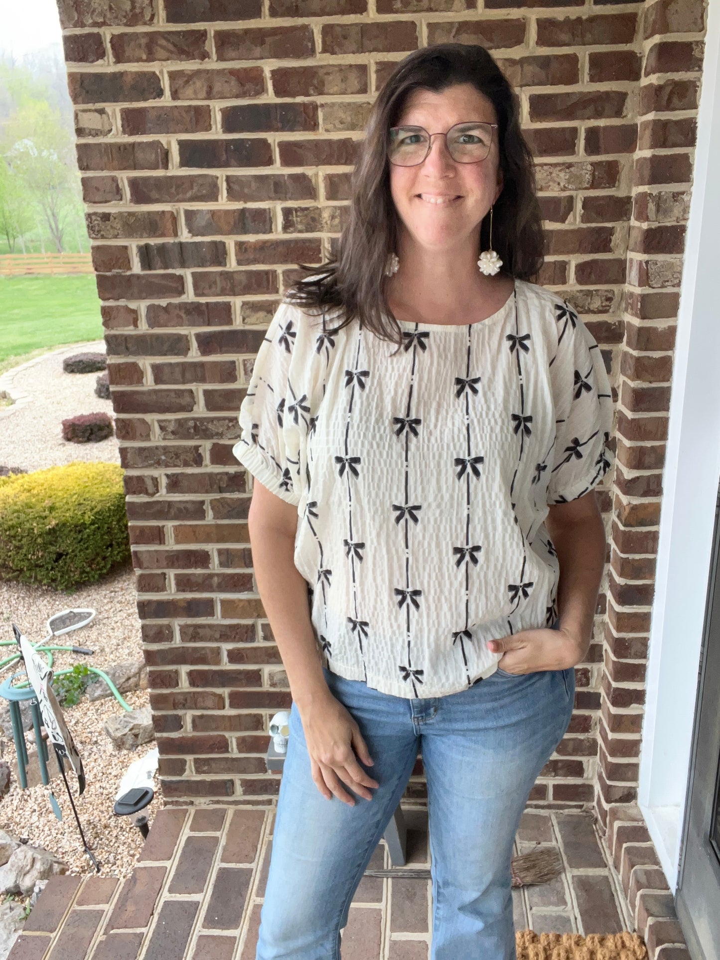 Crinkle Bow Printed Blouse